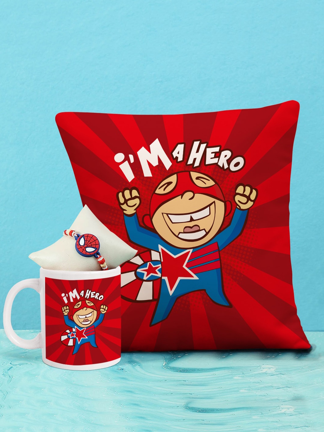 

TIED RIBBONS Kids Red Spiderman Rakhi Combo with Printed Cushion & Mug Gift Pack