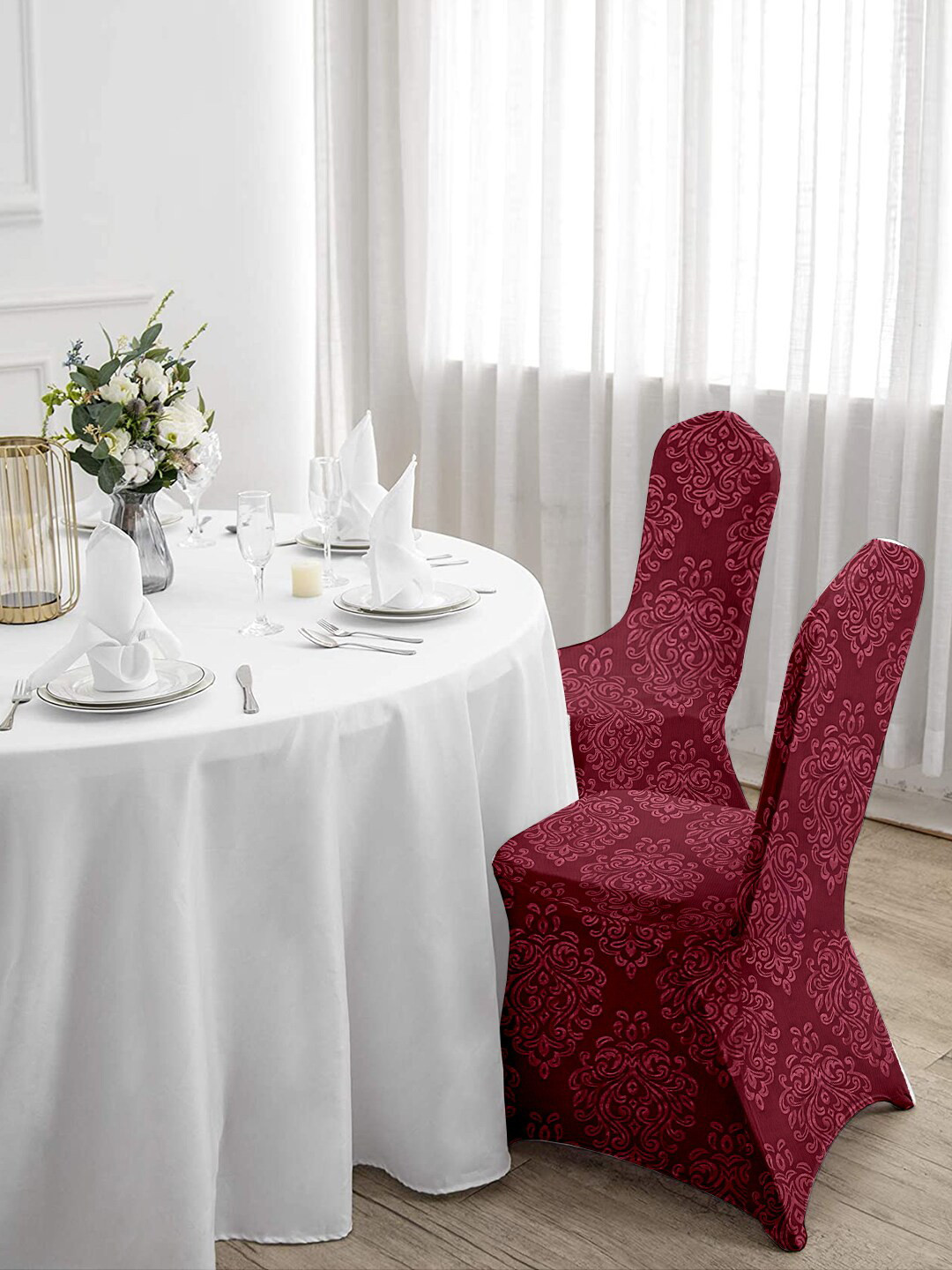 

Cortina Maroon Set of 4 Printed Banquet Elastic Chair Covers