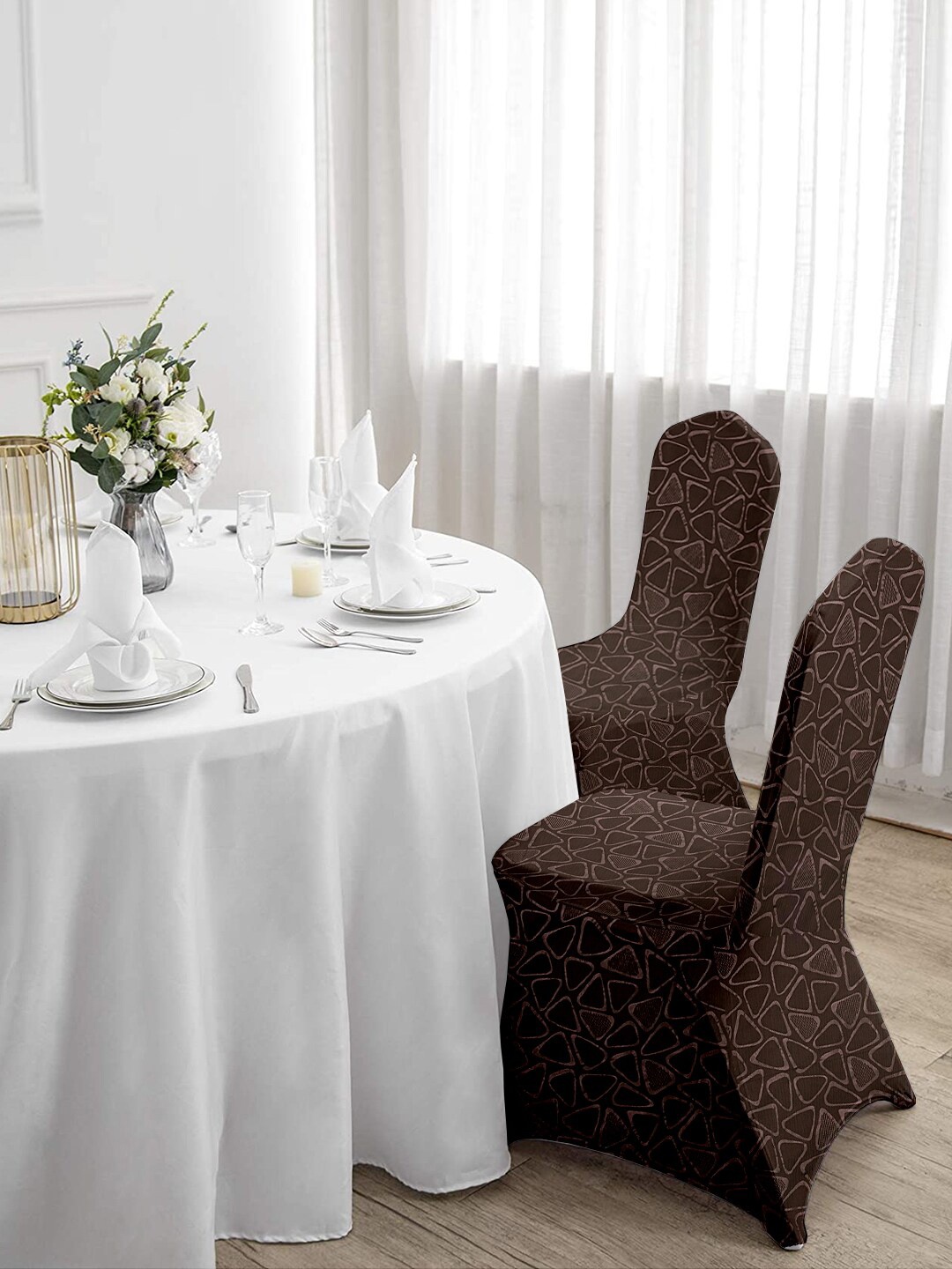 

Cortina Brown Set of 4 Printed Banquet Elastic Chair Covers