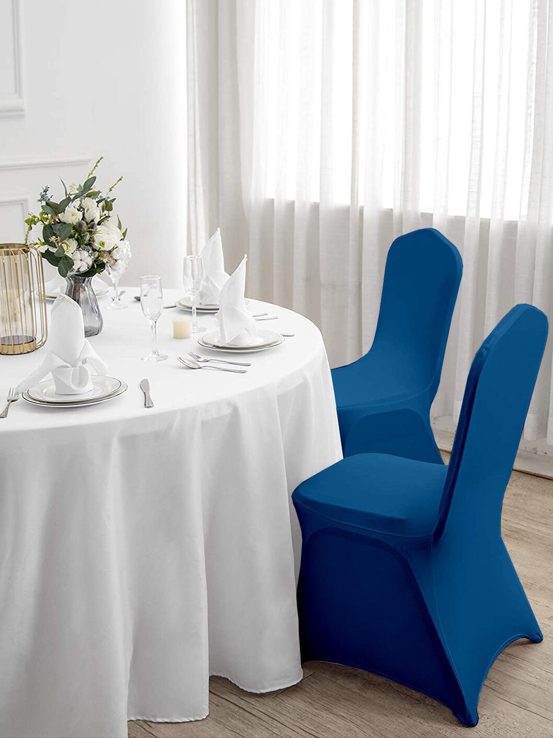 

Cortina Blue Set of 6 Solid Banquet Elastic Chair Covers