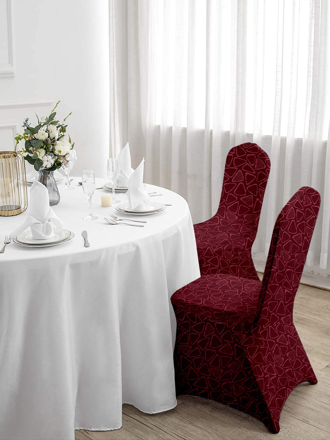 

Cortina Maroon Set of 6 Printed Banquet Elastic Chair Covers