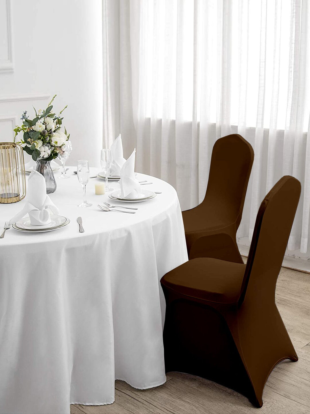 

Cortina Brown Set of 6 Solid Banquet Elastic Chair Covers