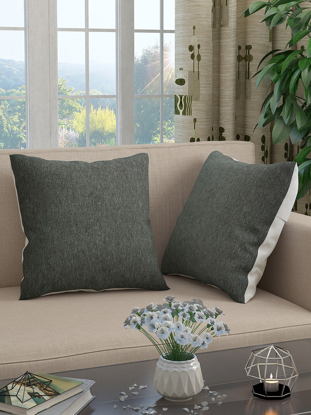 

Story@home Grey & White Set of 2 Colourblocked Square Cushion Covers