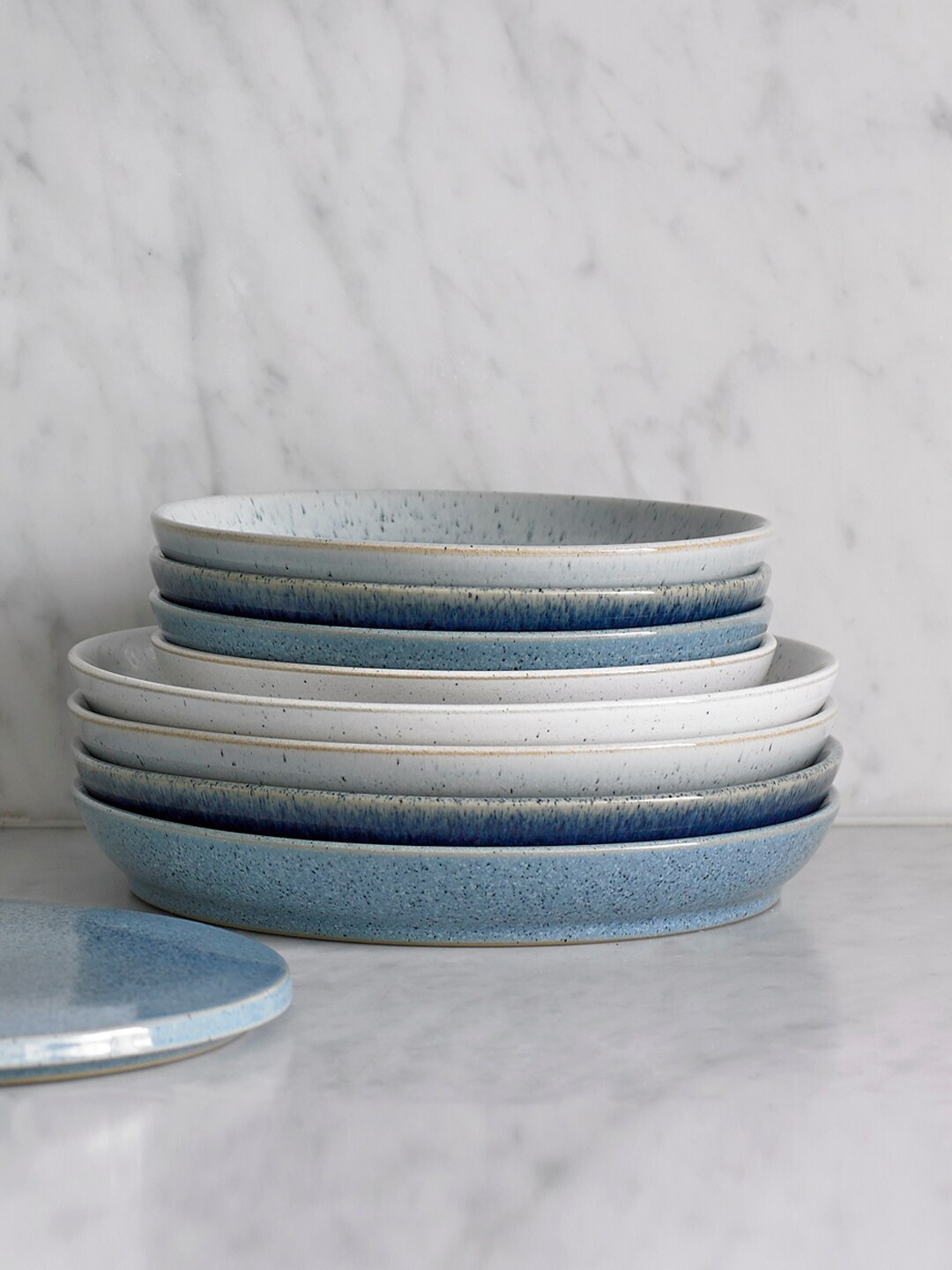 

Denby Set of 4 White & Blue Medium Coupe Plates