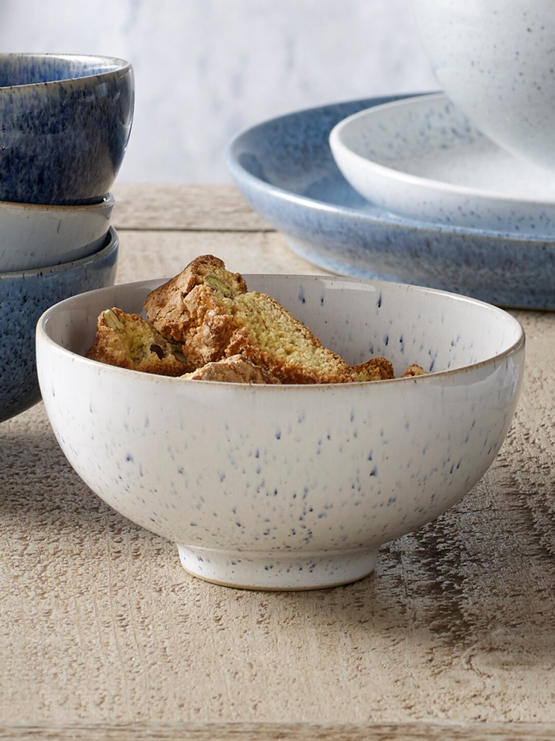 

Denby Blue & White Handcrafted Textured Stoneware Glossy Pebble Rice Bowls