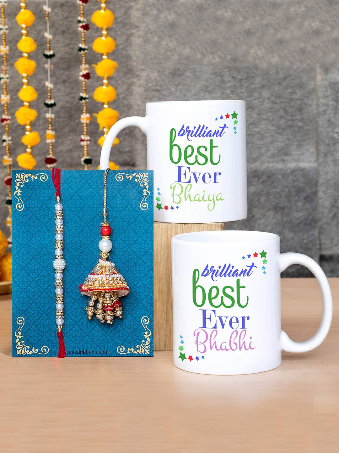 

TIED RIBBONS Multicoloured Bhaiya Bhabhi Lumba Rakhi & Printed Coffee Mug Gift Pack, Multi