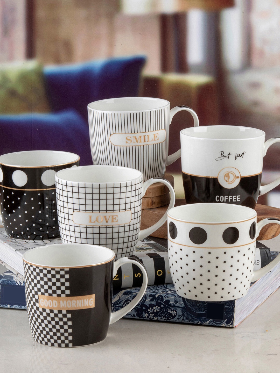 

Roxx Set Of 6 Multicolor Printed Porcelain Tea & Coffee Mug, Multi