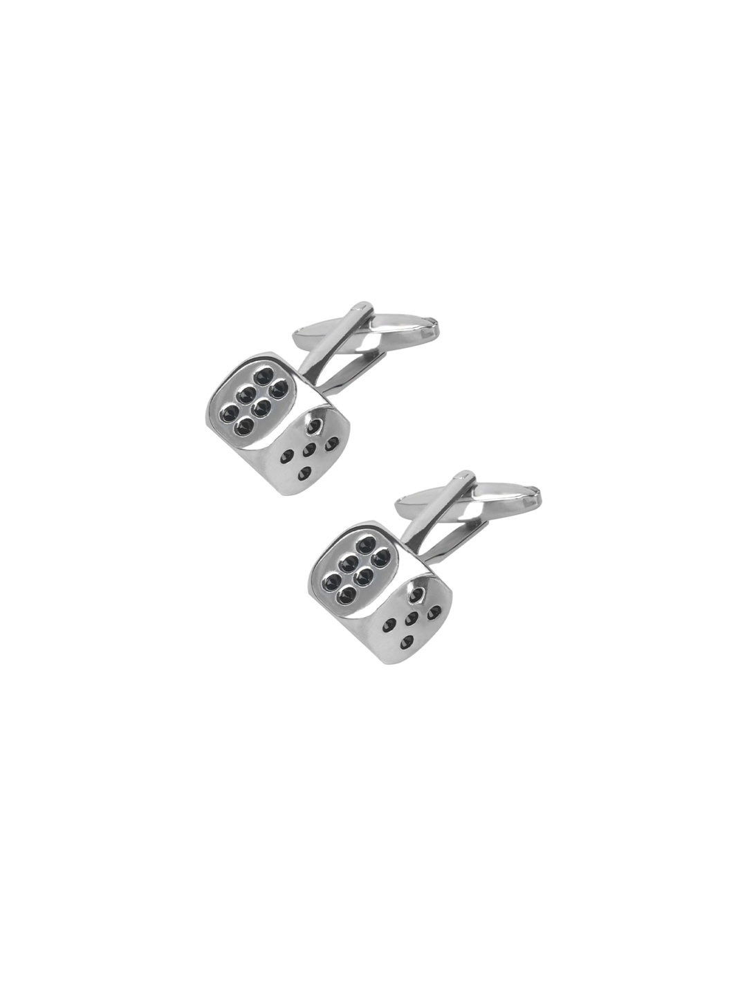 

bodha Silver-Toned & Black Rodium Plated Dice Design Cufflink