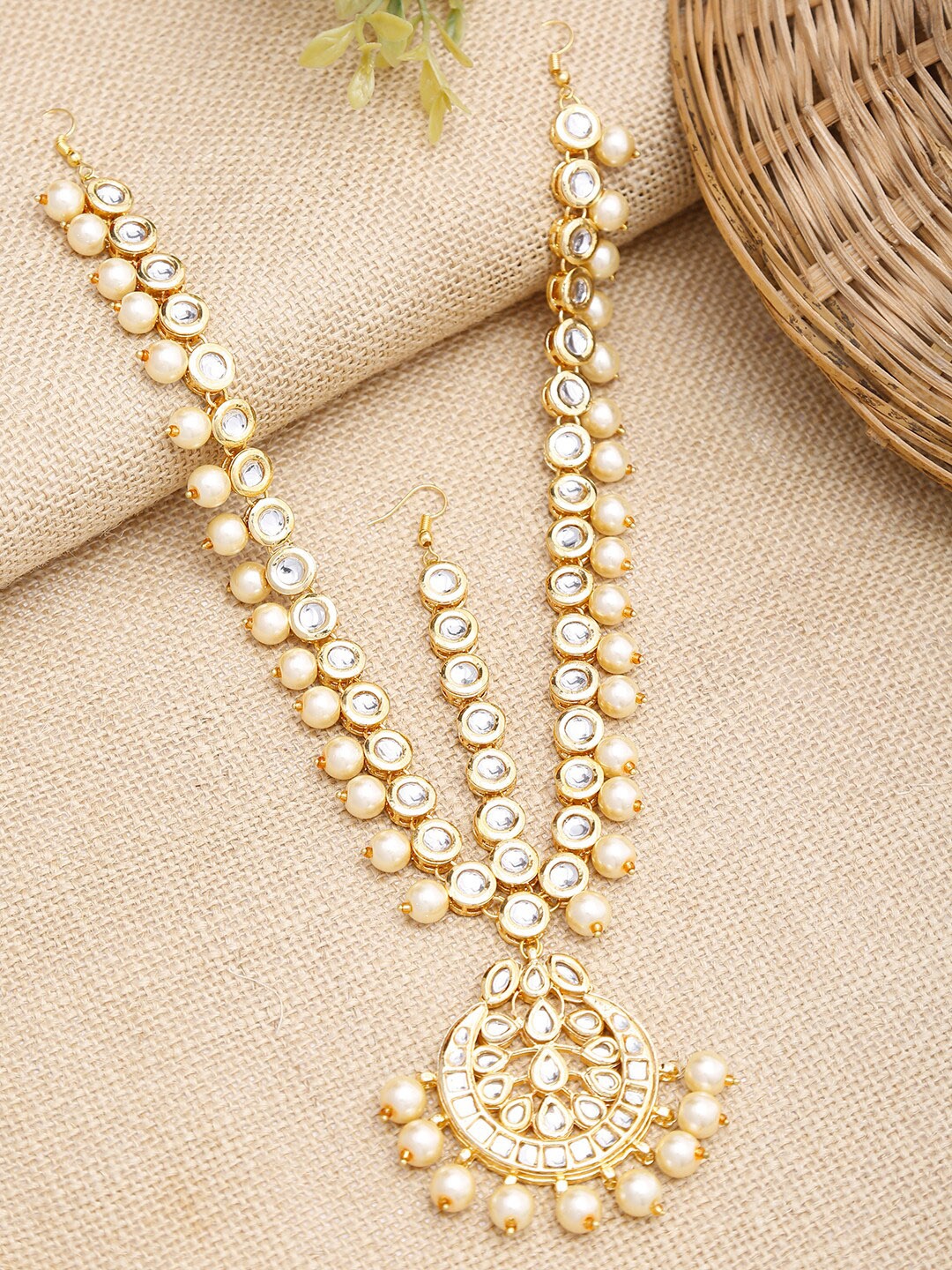 

Ruby Raang Gold-Toned Handcrafted Kundan & Pearl Matha Patti
