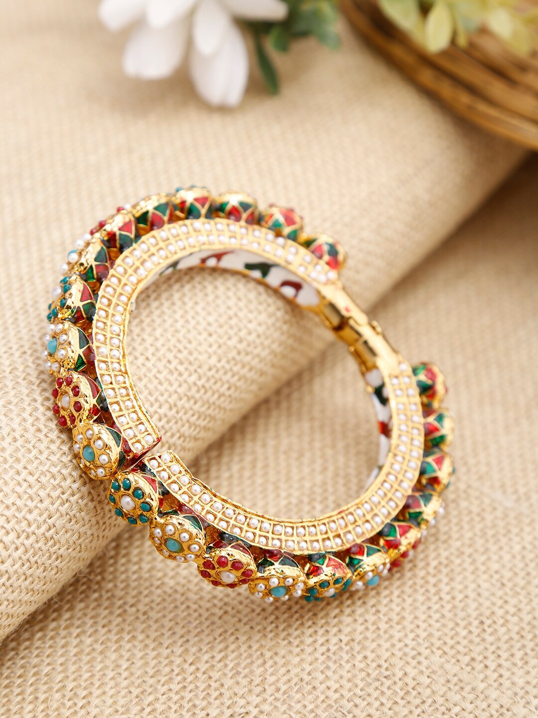 

Ruby Raang Woman Embellished Bangle, Gold