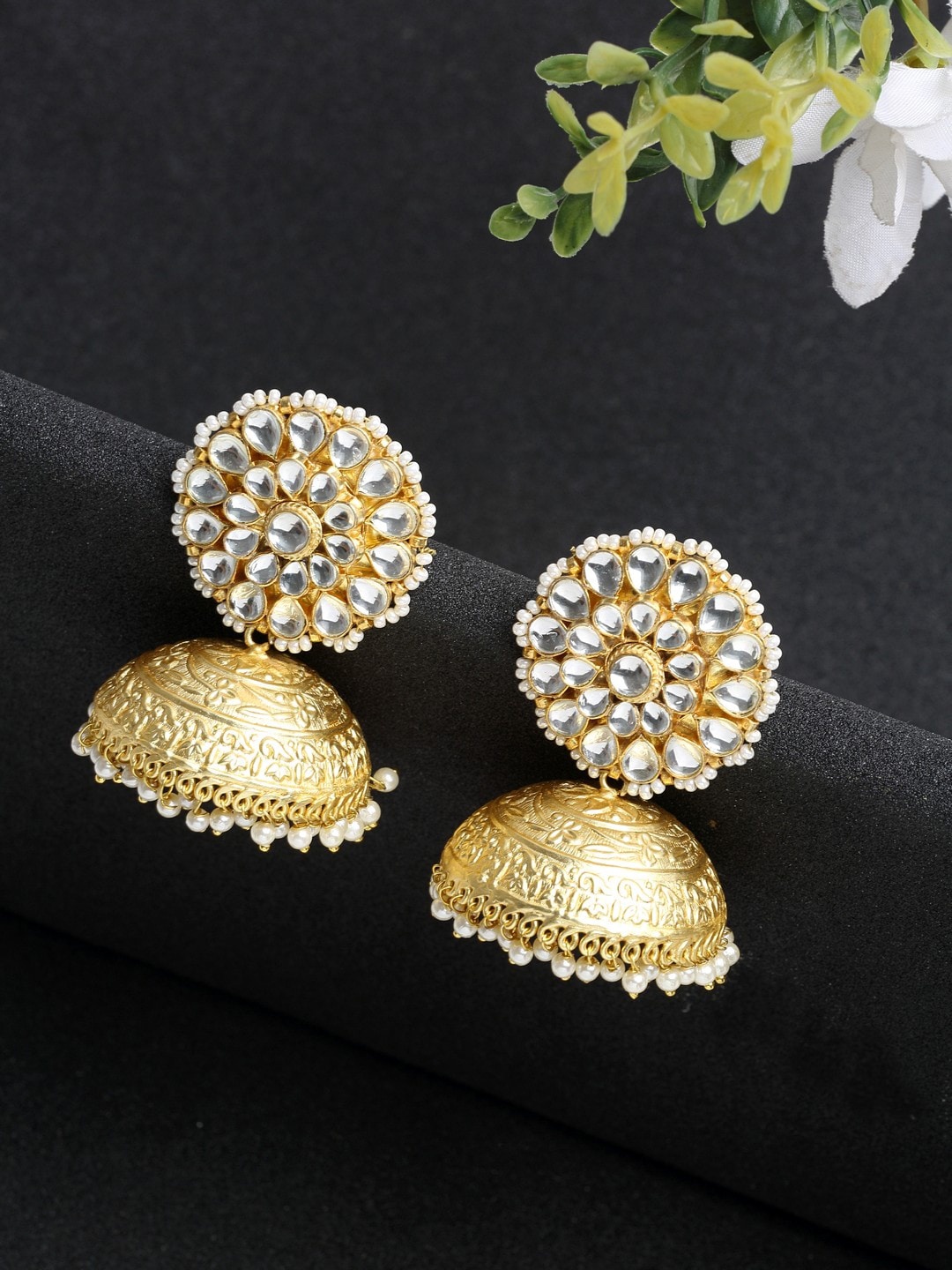 

Ruby Raang Gold-Toned & Gold Plated Dome Shaped Jhumkas Earrings