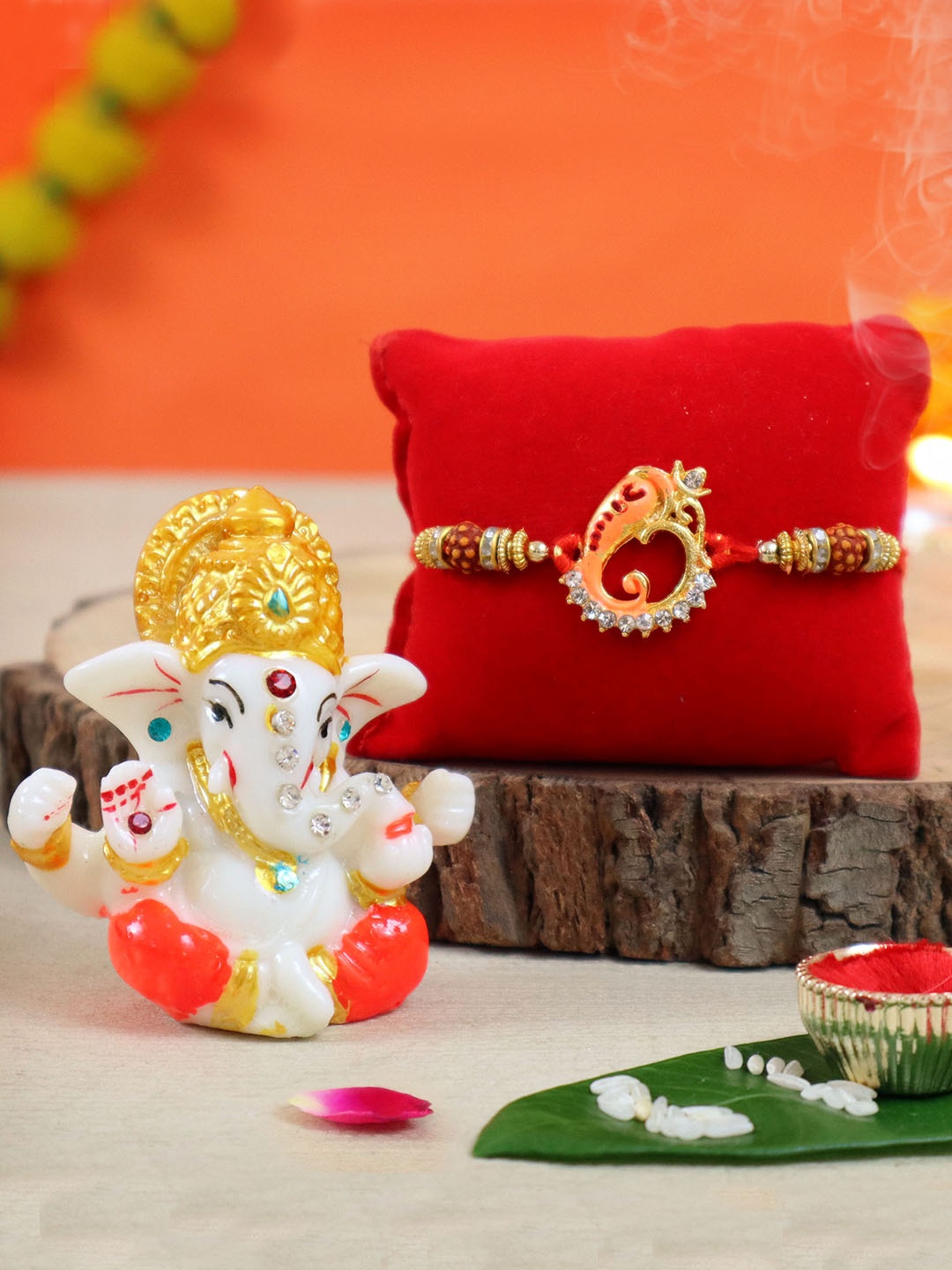 

TIED RIBBONS Rakhi for Brother with Ganesha Idol & Roli Chawal Combo Gift Pack, Multi