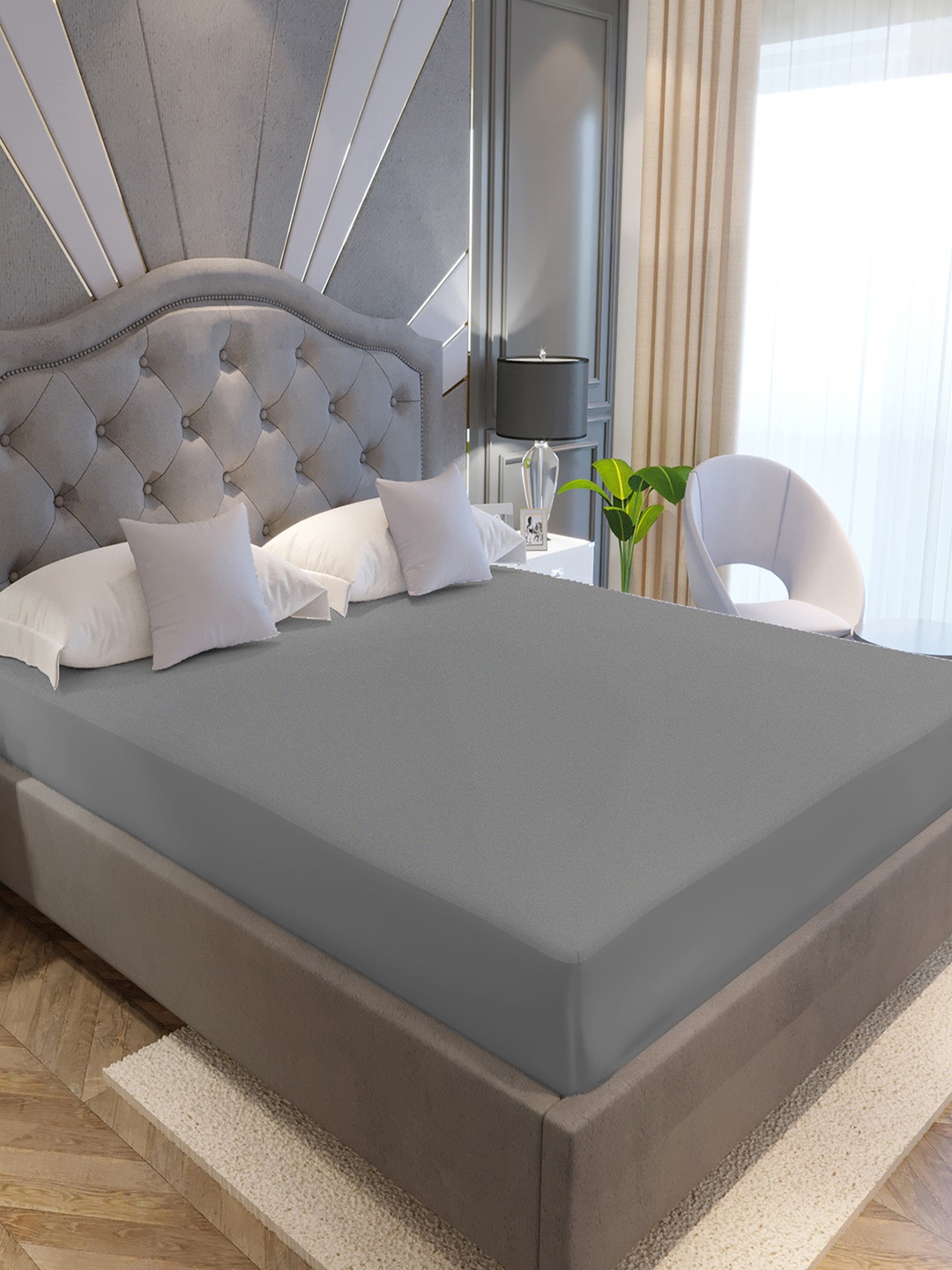 

LA VERNE Grey King Size Cotton Terry Waterproof Mattress Protector