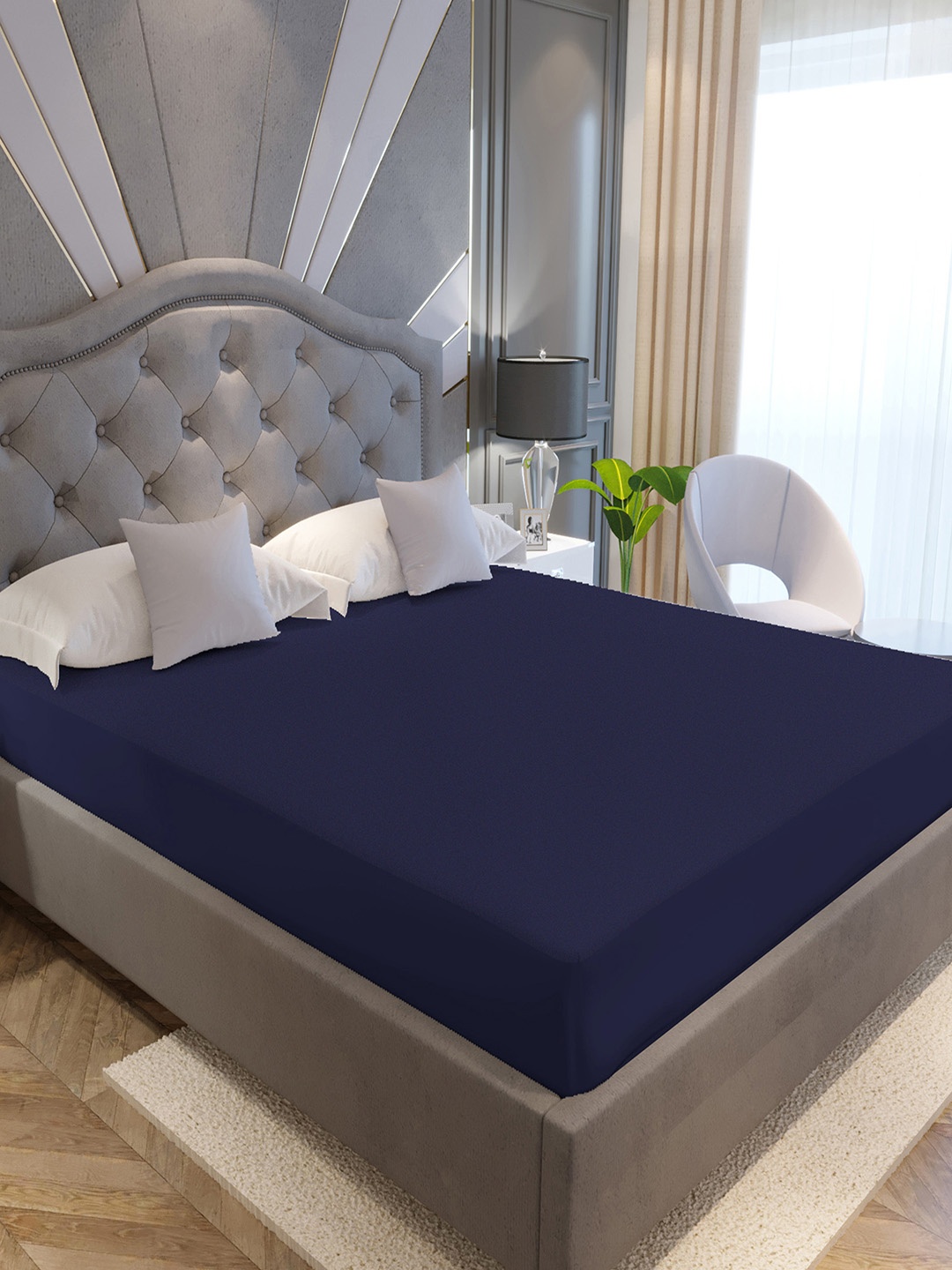 

LA VERNE Blue King Size Cotton Terry Waterproof Mattress Protector
