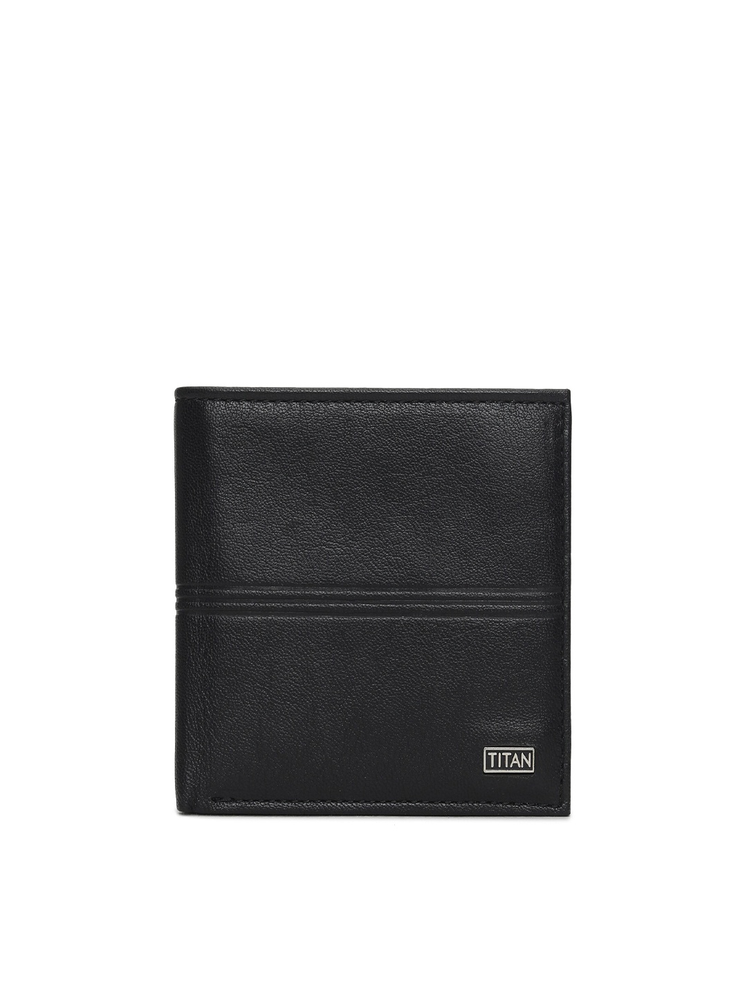 

Titan Men Black & Black Self Design Leather Two Fold Wallet