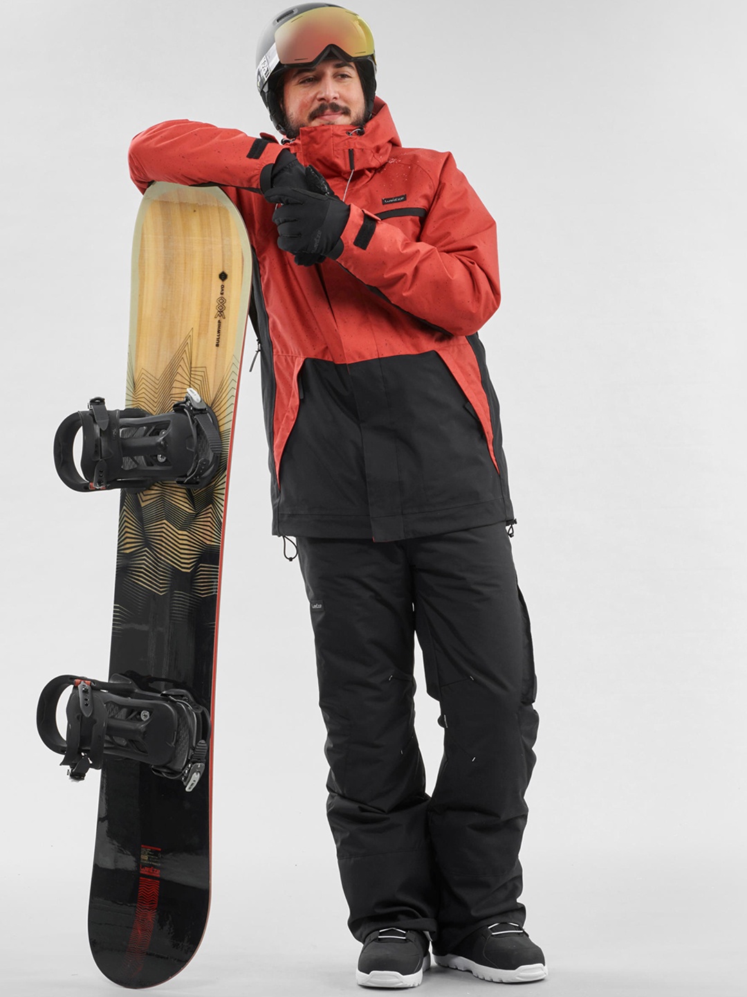 

WEDZE By Decathlon Men Red Black Colourblocked Bomber Skiing and Snowboarding Jacket
