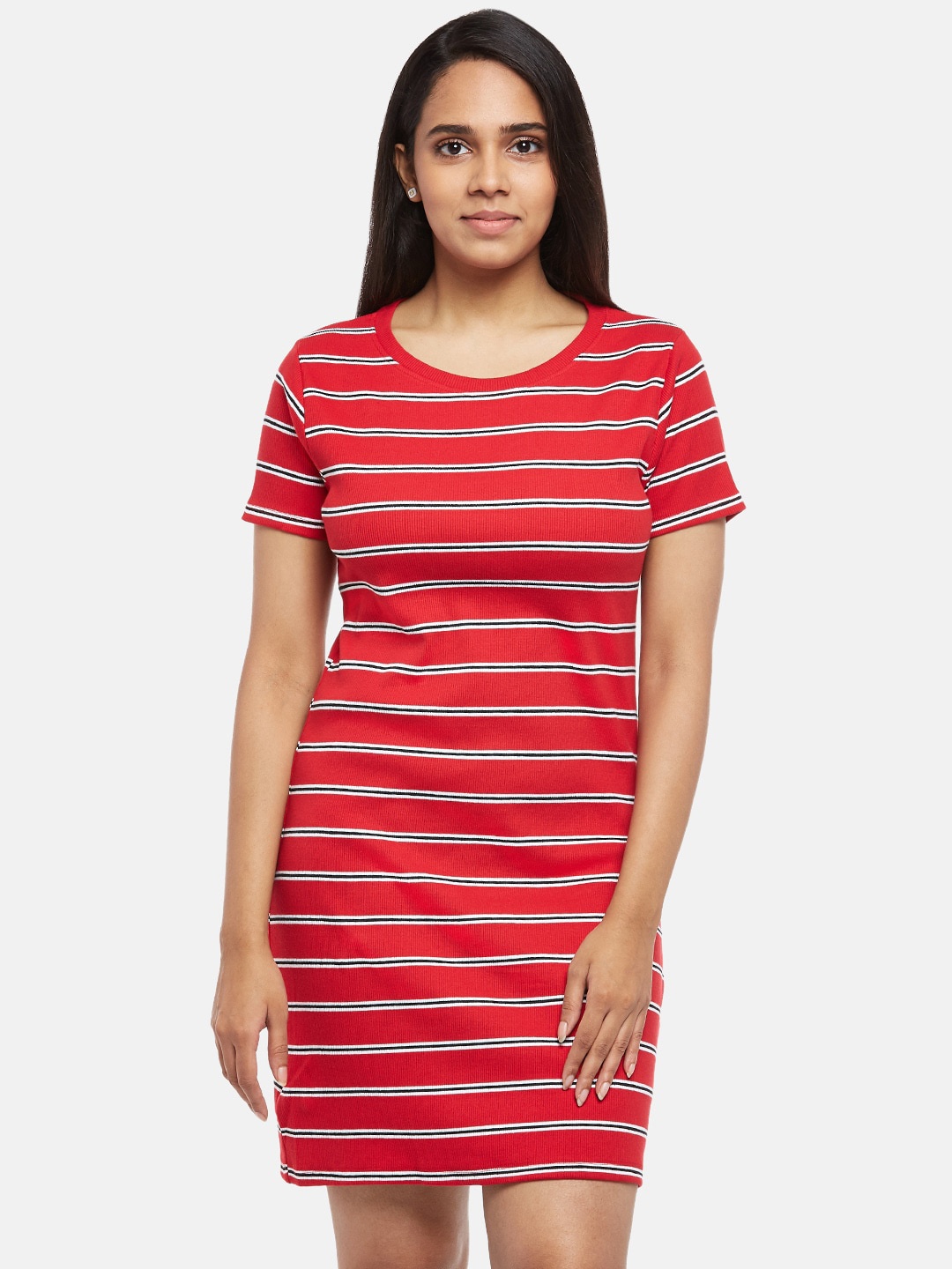 

People Women Red & Blue Striped T-shirt Dress