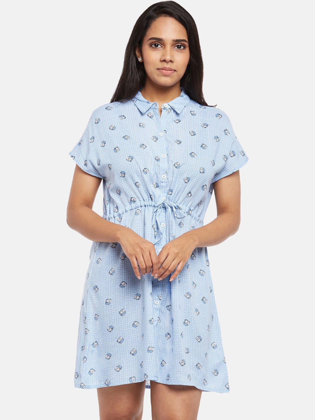 

People Women Blue & White Shirt Dress
