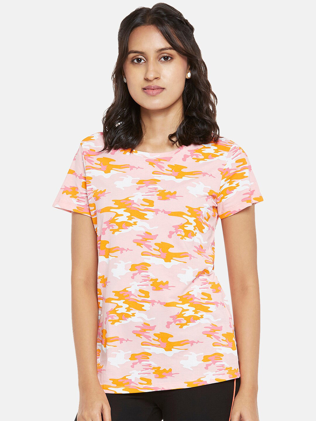 

Ajile by Pantaloons Women Coral and Mustard Abstract Printed Regular Top