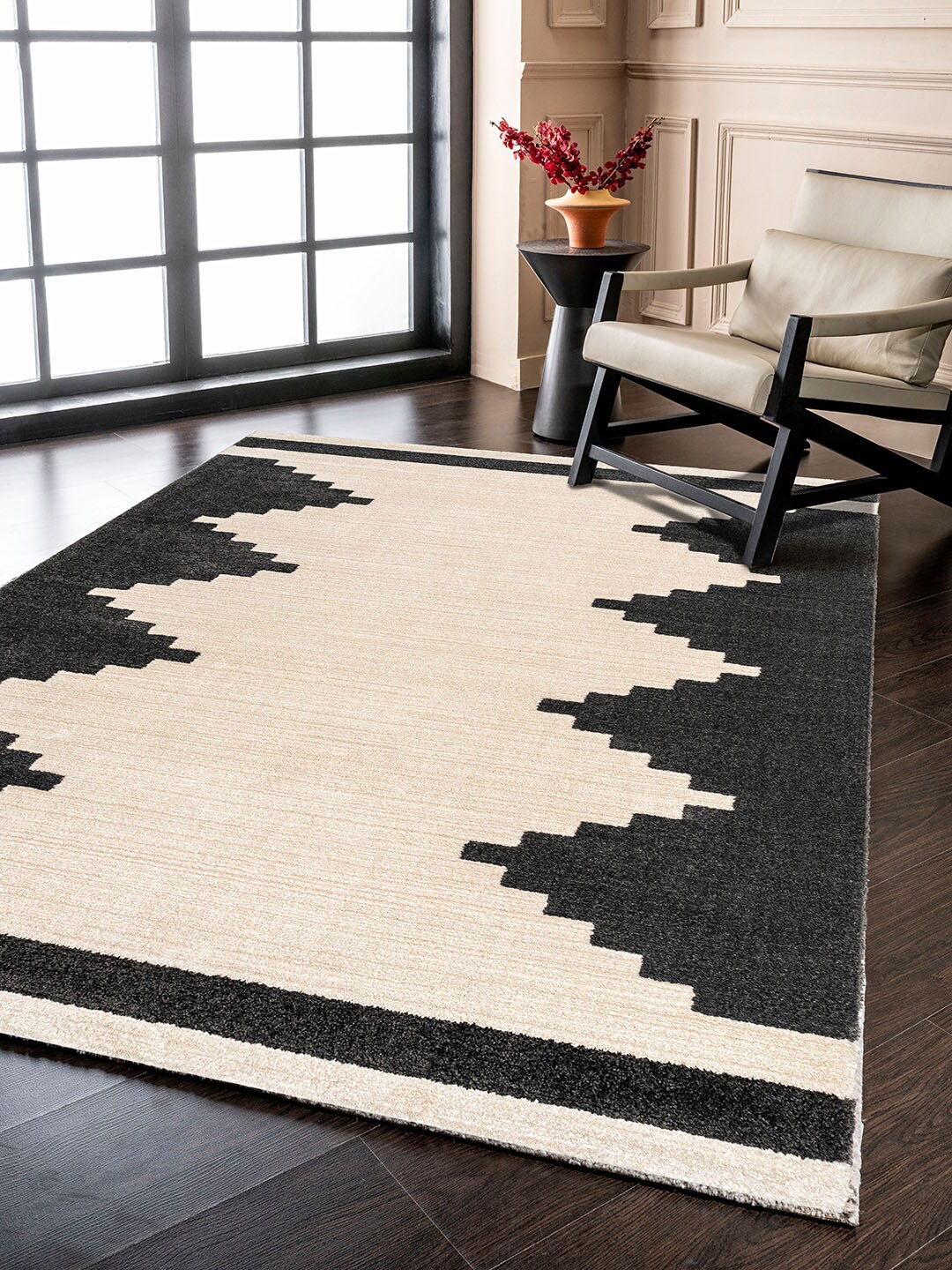 

DDecor Beige & Black Geometric Printed Carpet