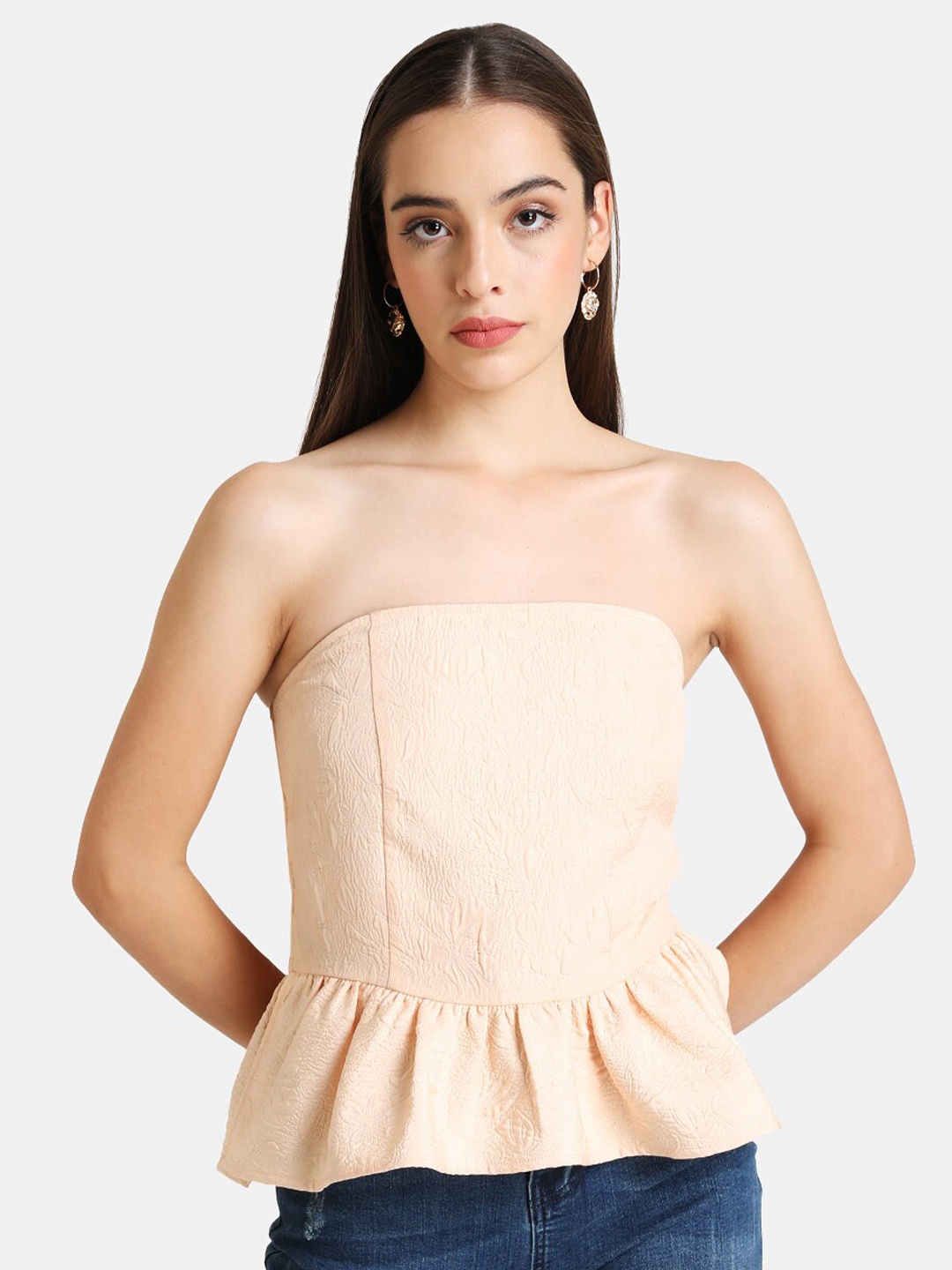 

Kazo Women Peach-Coloured Self Design Tube Top