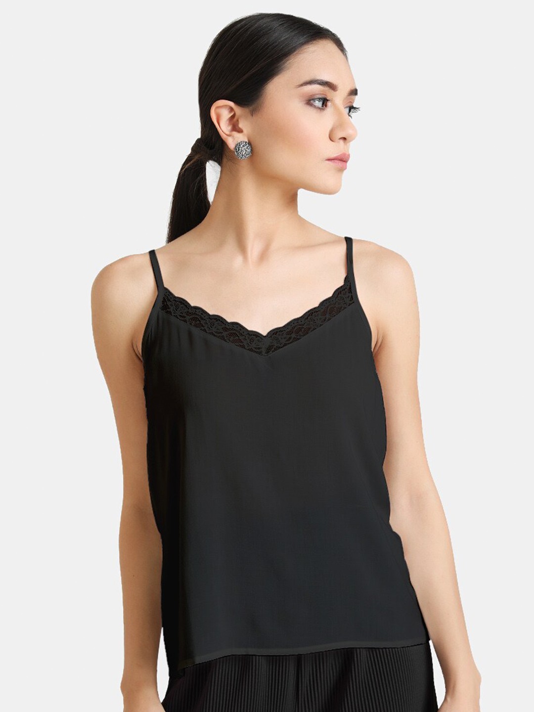 

Kazo Women Black Lace Detail Top