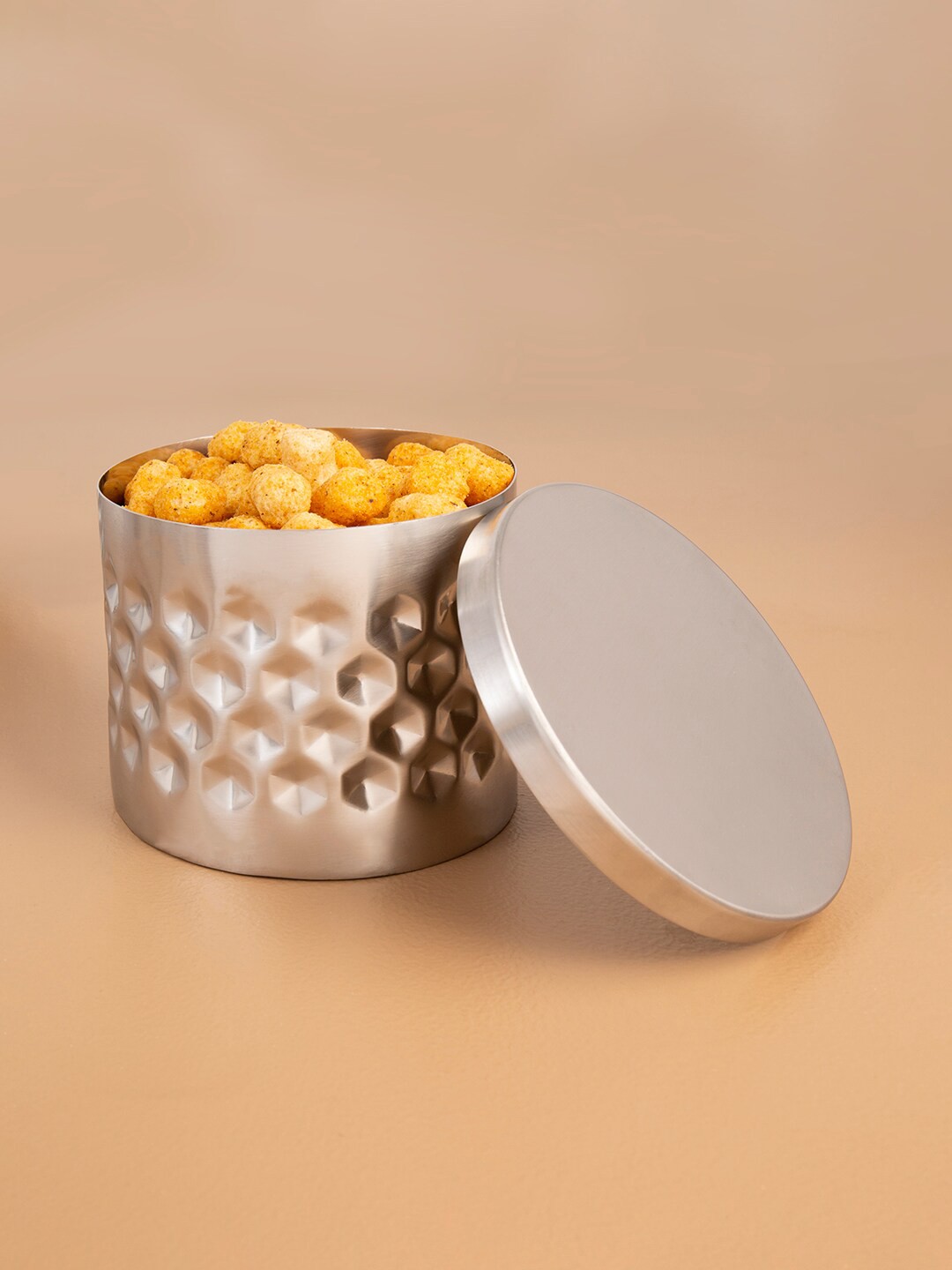 

ellementry Silver-Toned Textured Medium Stainless Steel Jar