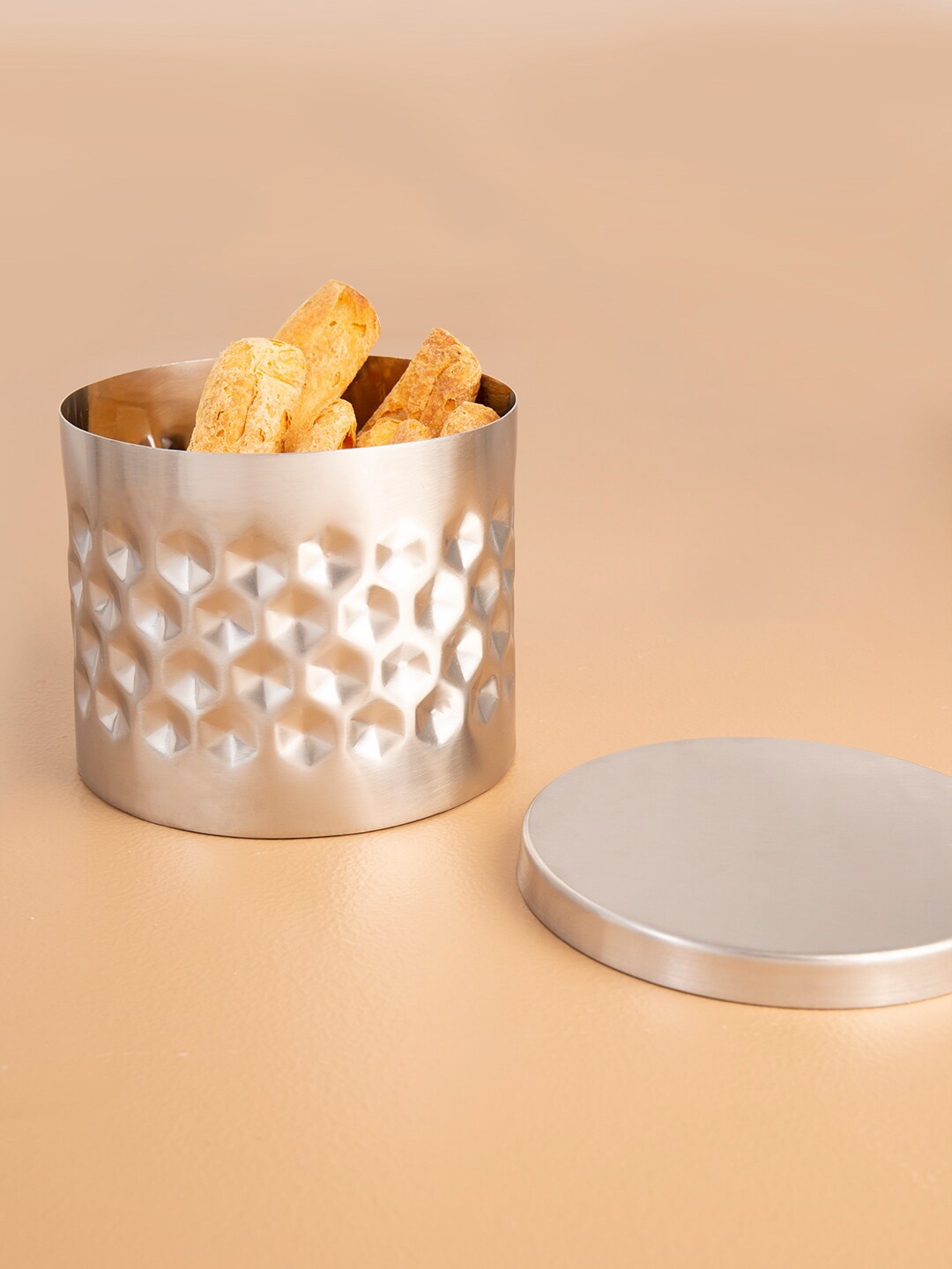 

ellementry Silver-Toned Textured Large Stainless Steel Jar