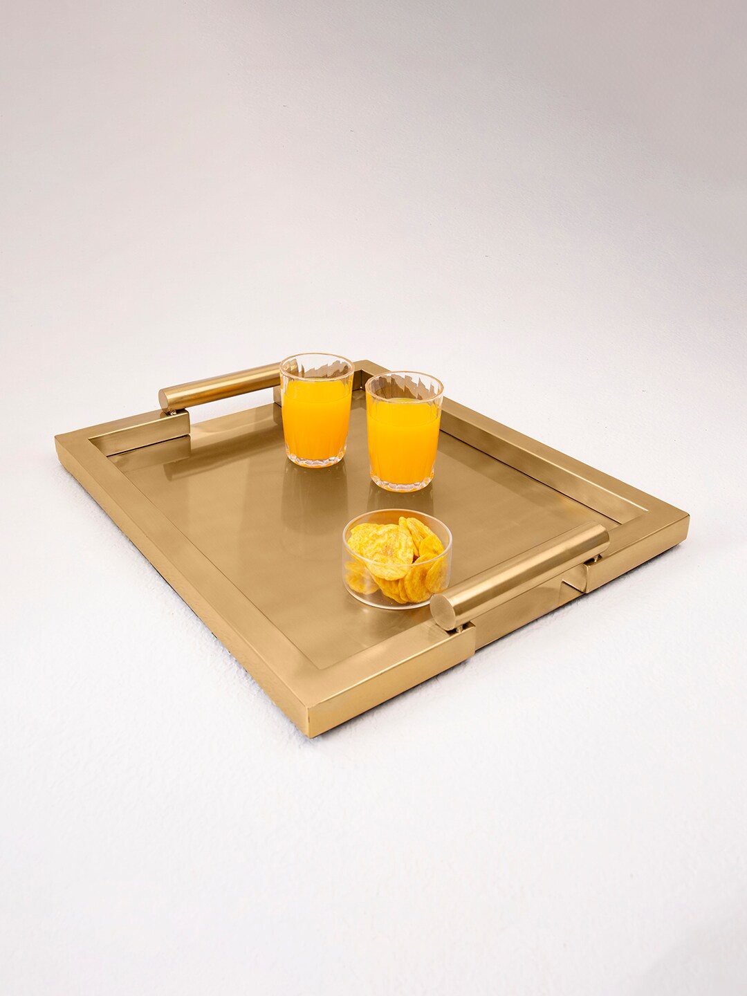 

ellementry Gold-Toned Stainless Steel Serving Tray With Handles