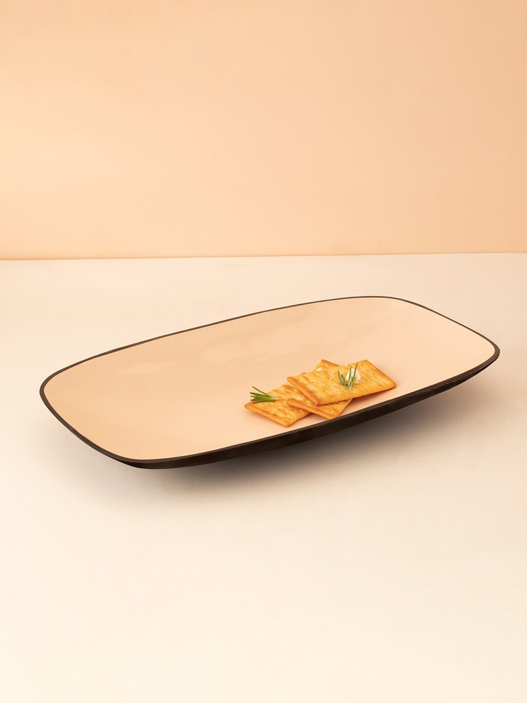 

ellementry Pink & Coffee Brown Colourblocked Metal Platter With Enamel