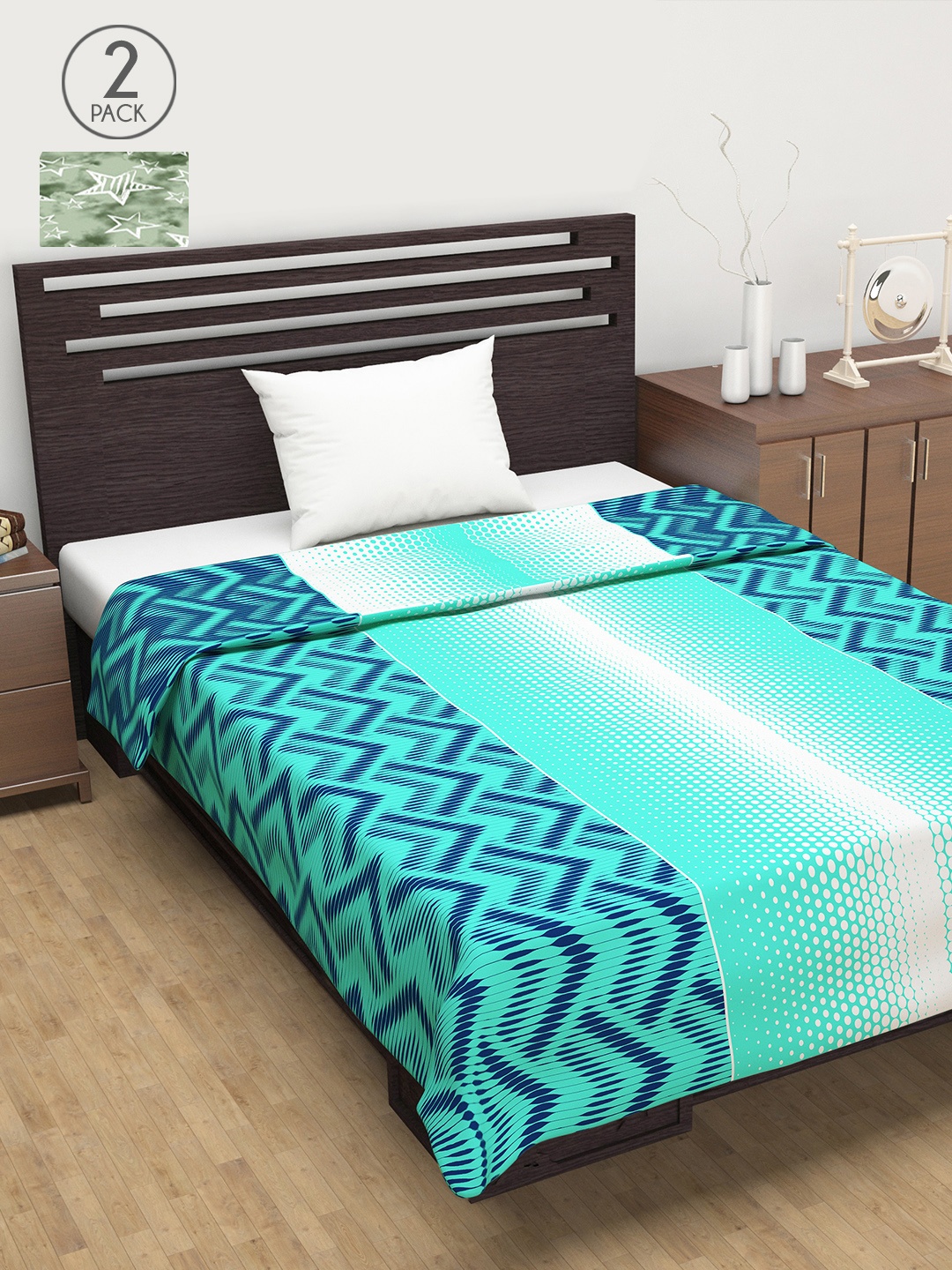 

Divine Casa Grey & Blue Set of 2 AC Room 120 GSM Single Bed Dohar