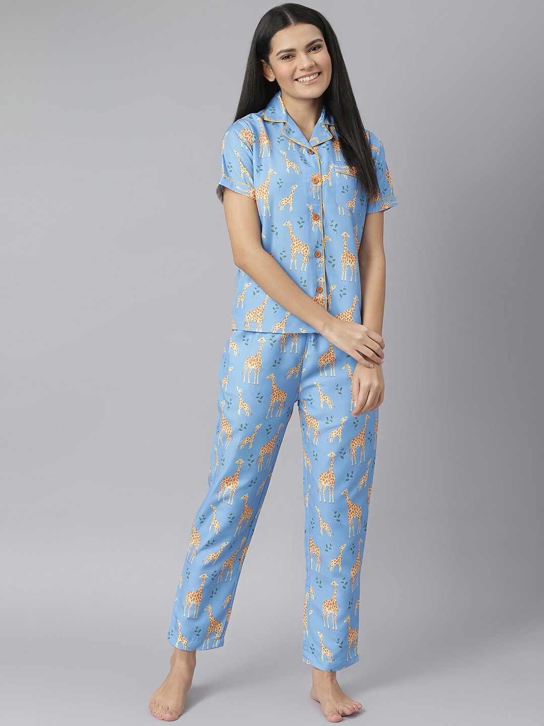 

StyleStone Women Blue & Multicoloured Printed Night suit