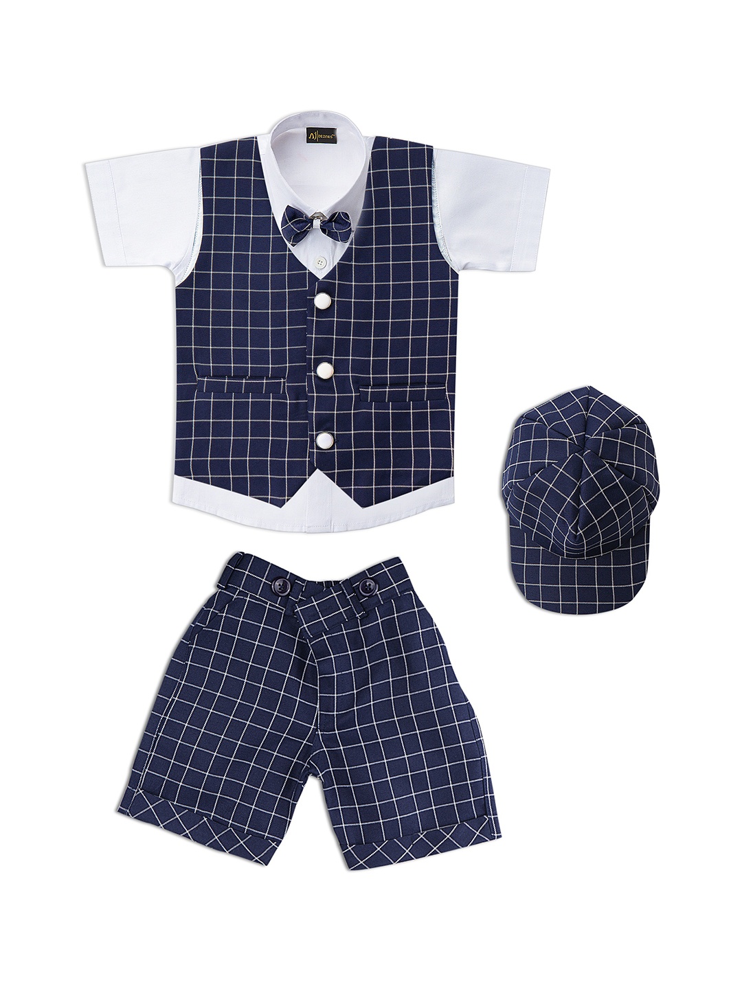 

Aj DEZInES Boys Navy Blue & White Shirt with Shorts & Waistcoat