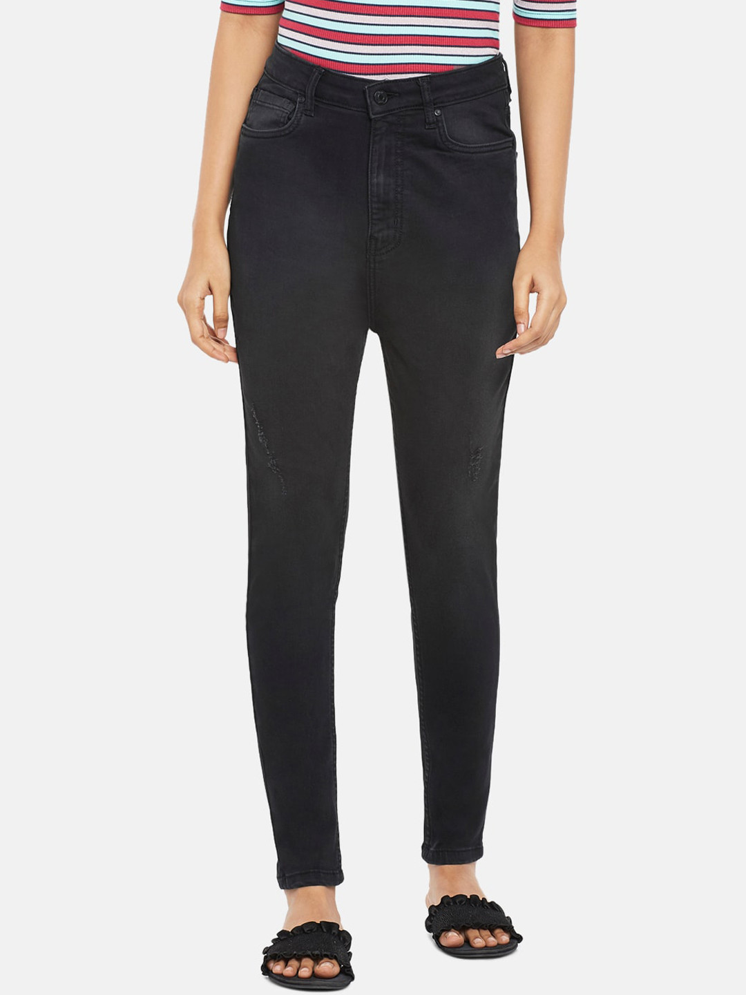 

People Women Black Slim Fit High-Rise Jeans