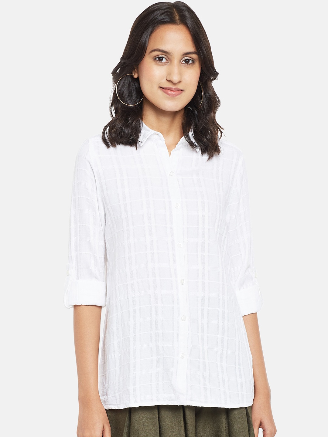 

People Women White Checked Casual Shirt