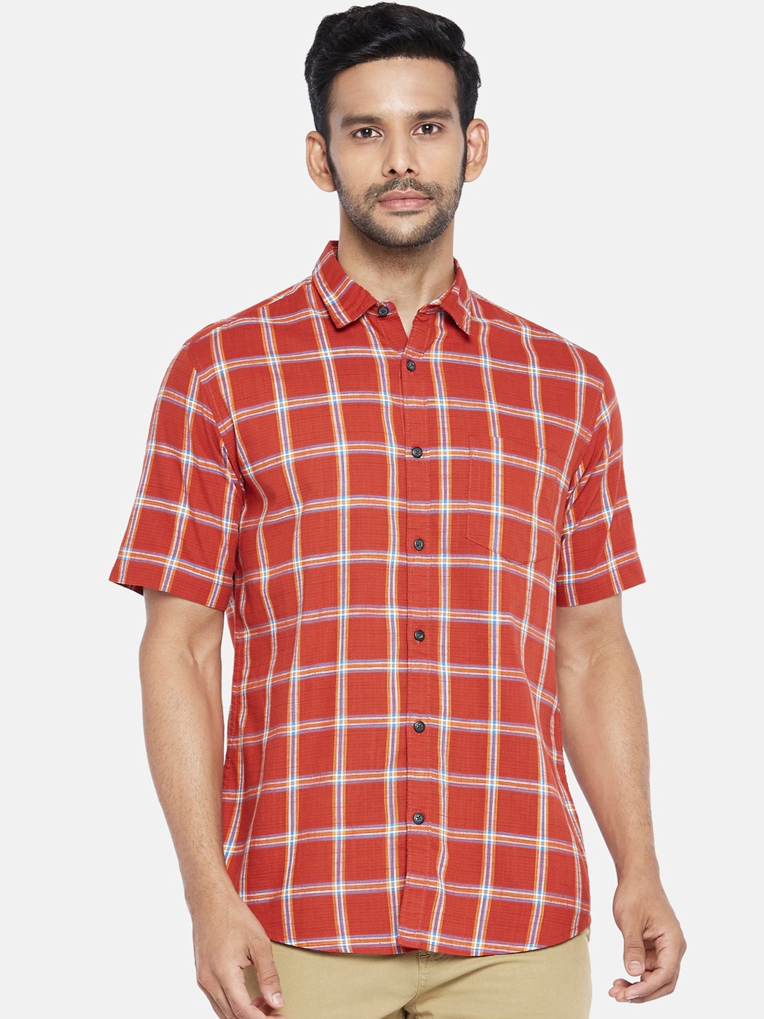 

BYFORD by Pantaloons Men Rust Checked Casual Shirt