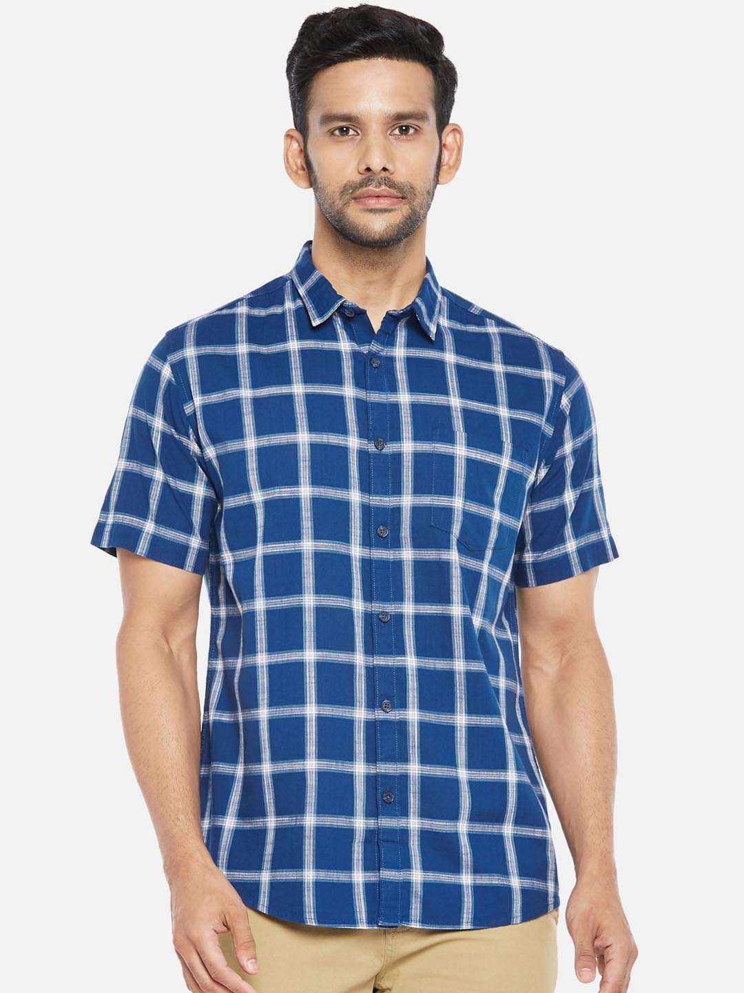 

BYFORD by Pantaloons Men Blue Windowpane Checks Checked Casual Shirt
