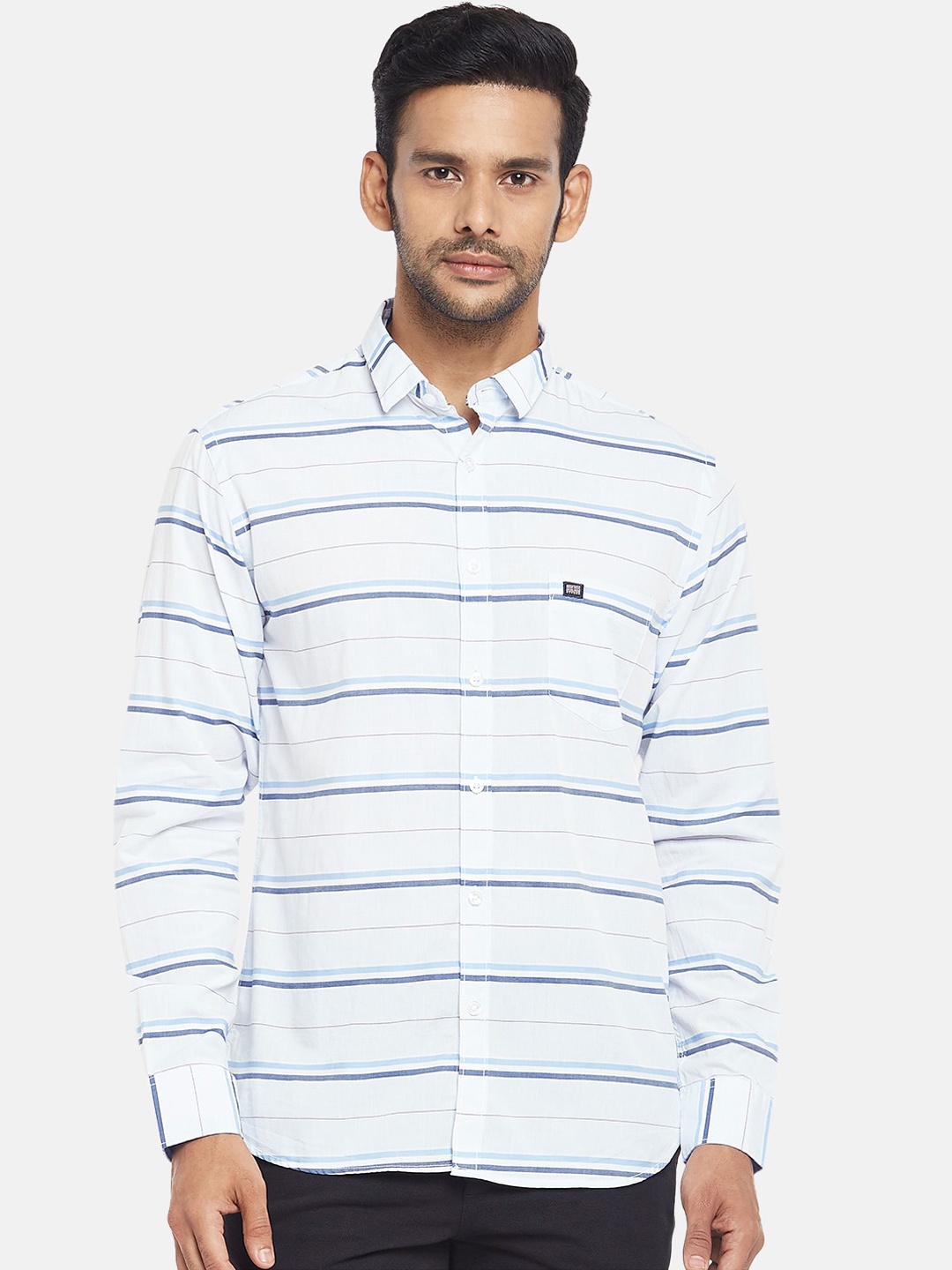 

BYFORD by Pantaloons Men Blue Slim Fit Horizontal Stripes Striped Casual Shirt