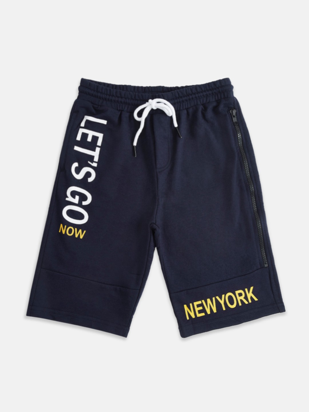 

Pantaloons Junior Boys Navy Blue Typography Printed Mid-Rise Regular Shorts