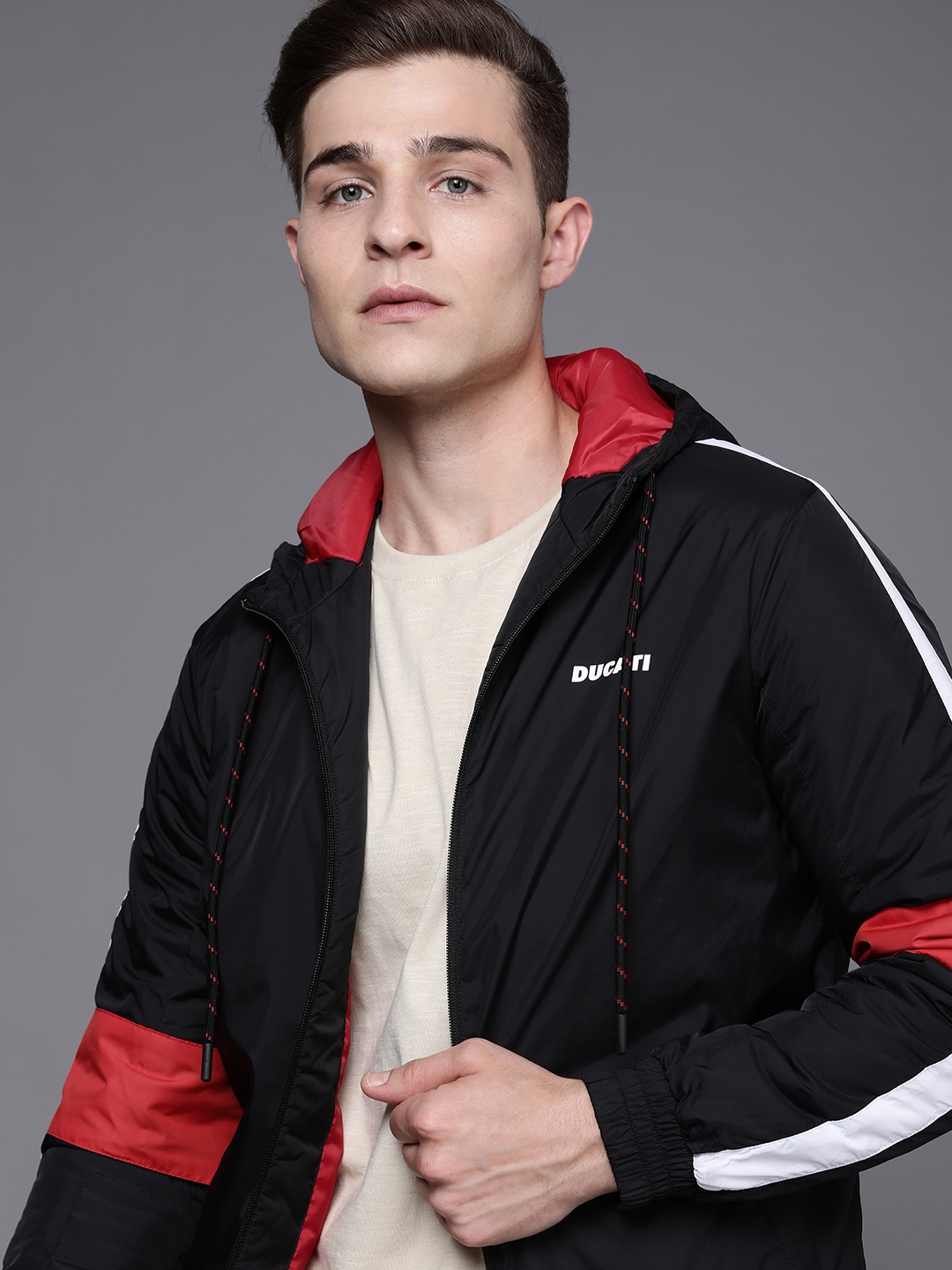

Ducati Men Black & White Colourblocked Sporty Jacket