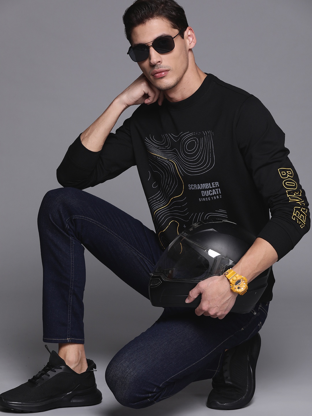 

Ducati Scrambler Men Black & Charcoal Grey Printed Sweatshirt