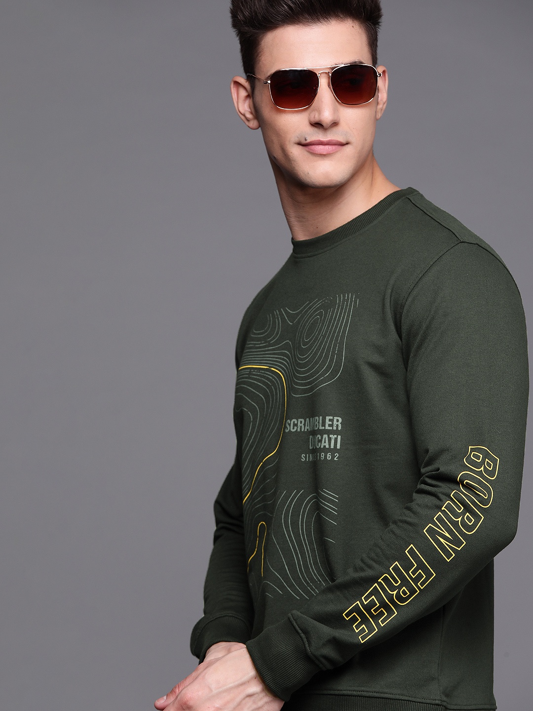 

Ducati Scrambler Men Olive Green Printed Sweatshirt