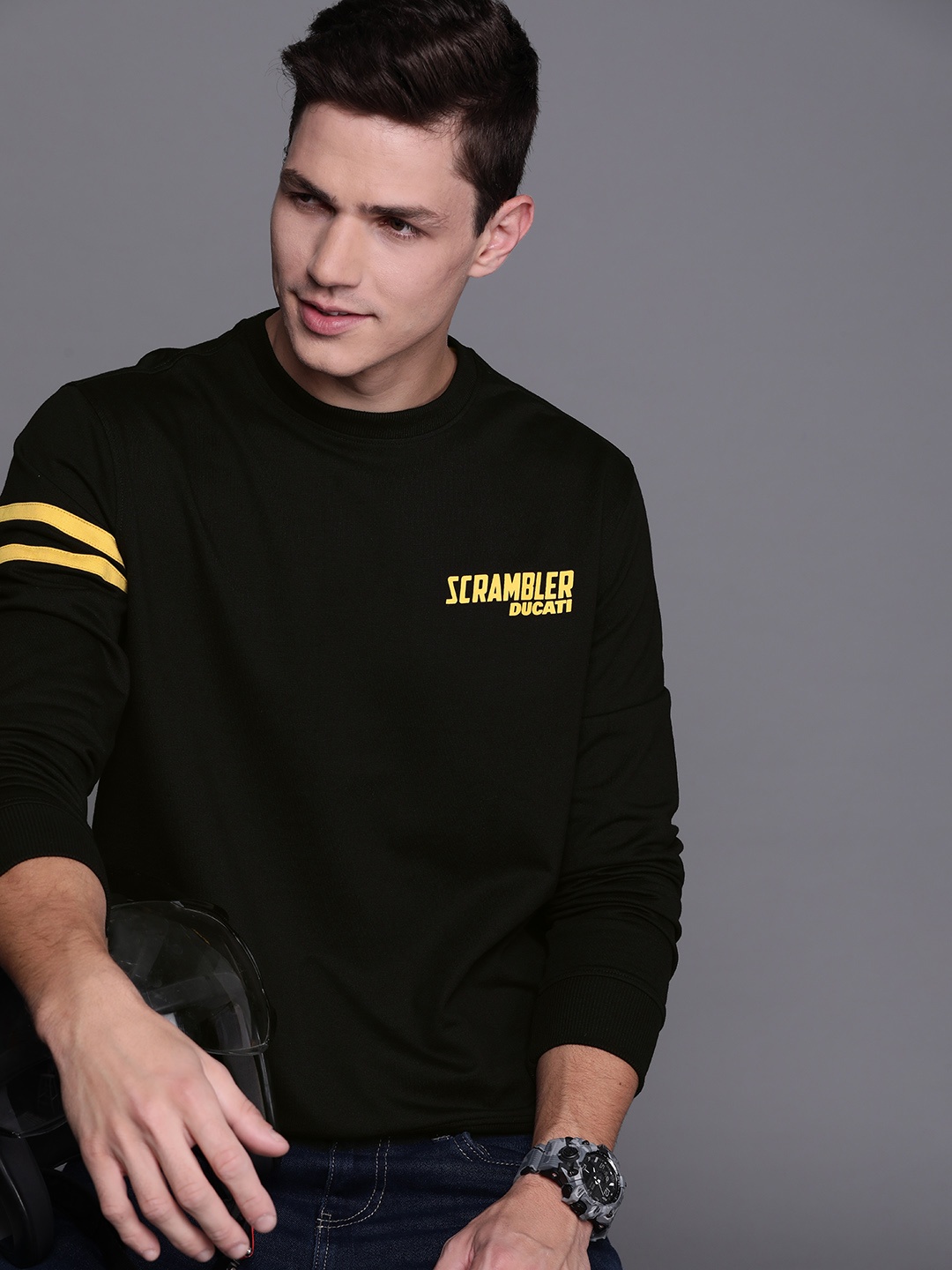 

Ducati Scrambler Men Black Brand Logo Printed Detail Sweatshirt