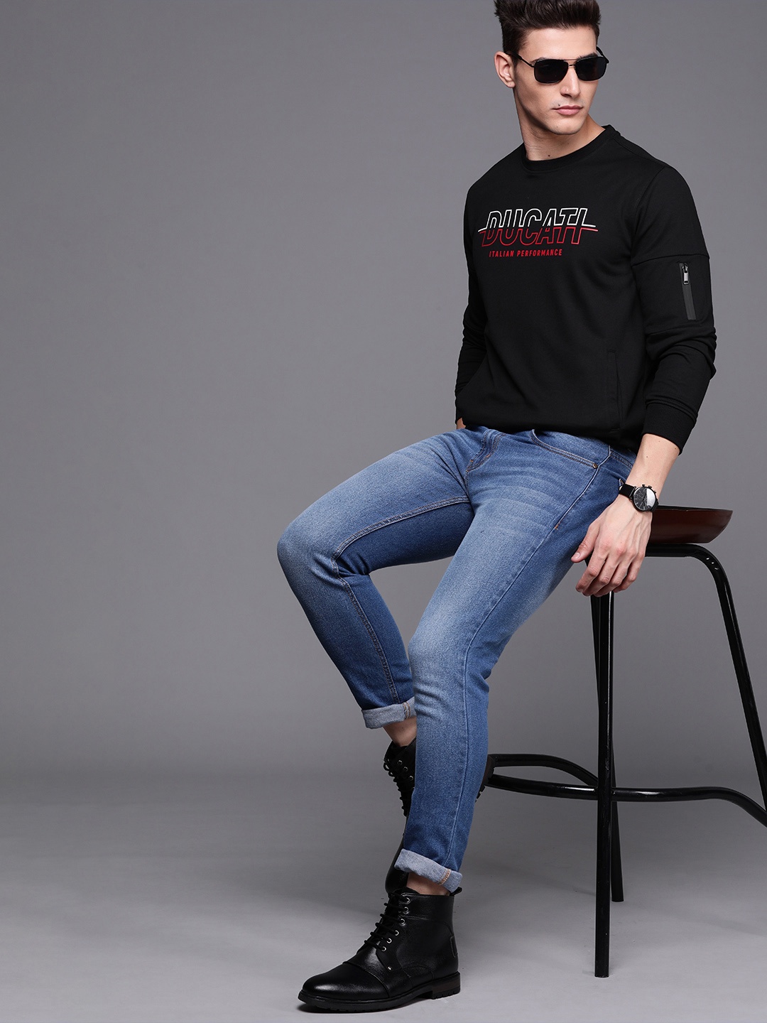 

Ducati Men Black Brand Logo Print Sweatshirt