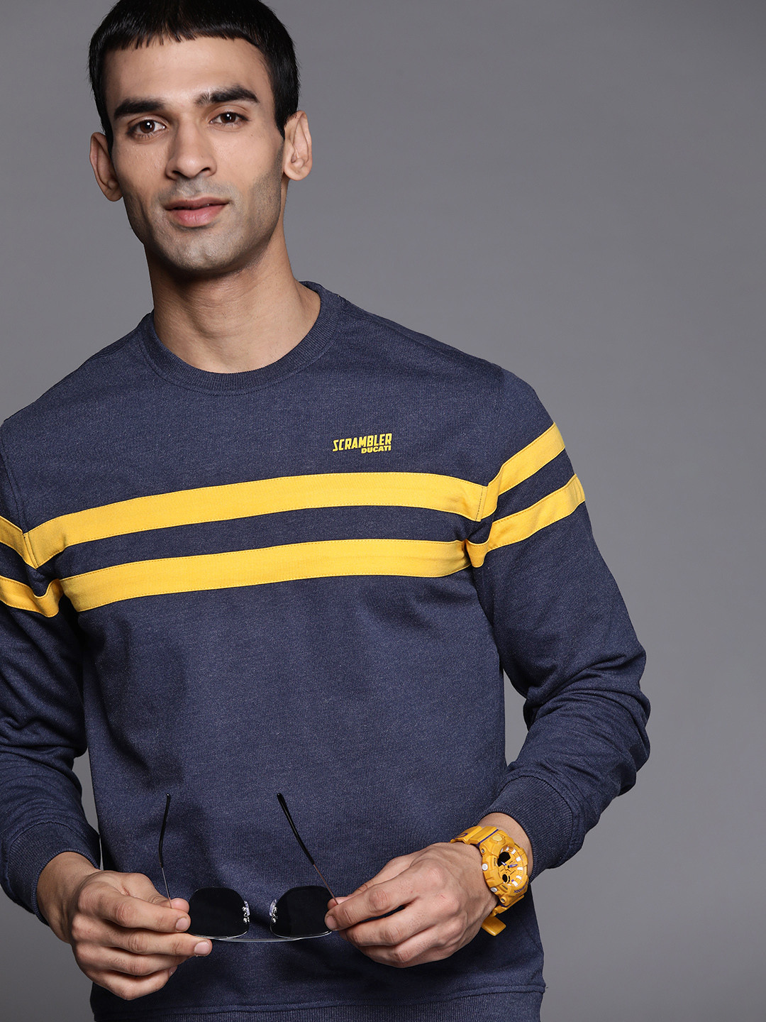 

Ducati Scrambler Men Navy Blue & Yellow Striped Detail Sweatshirt