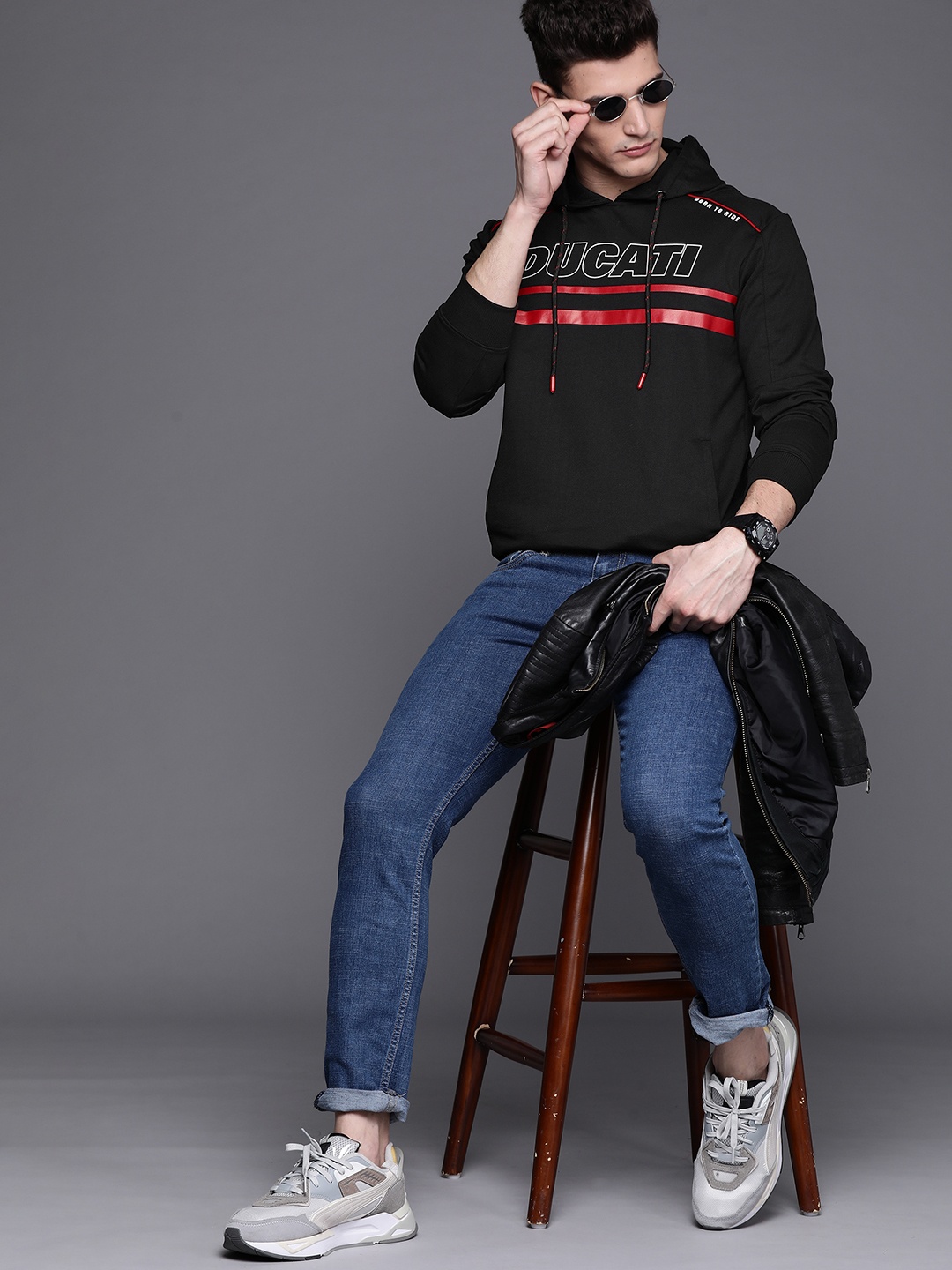 

Ducati Men Black Brand Logo Print Hooded Sweatshirt