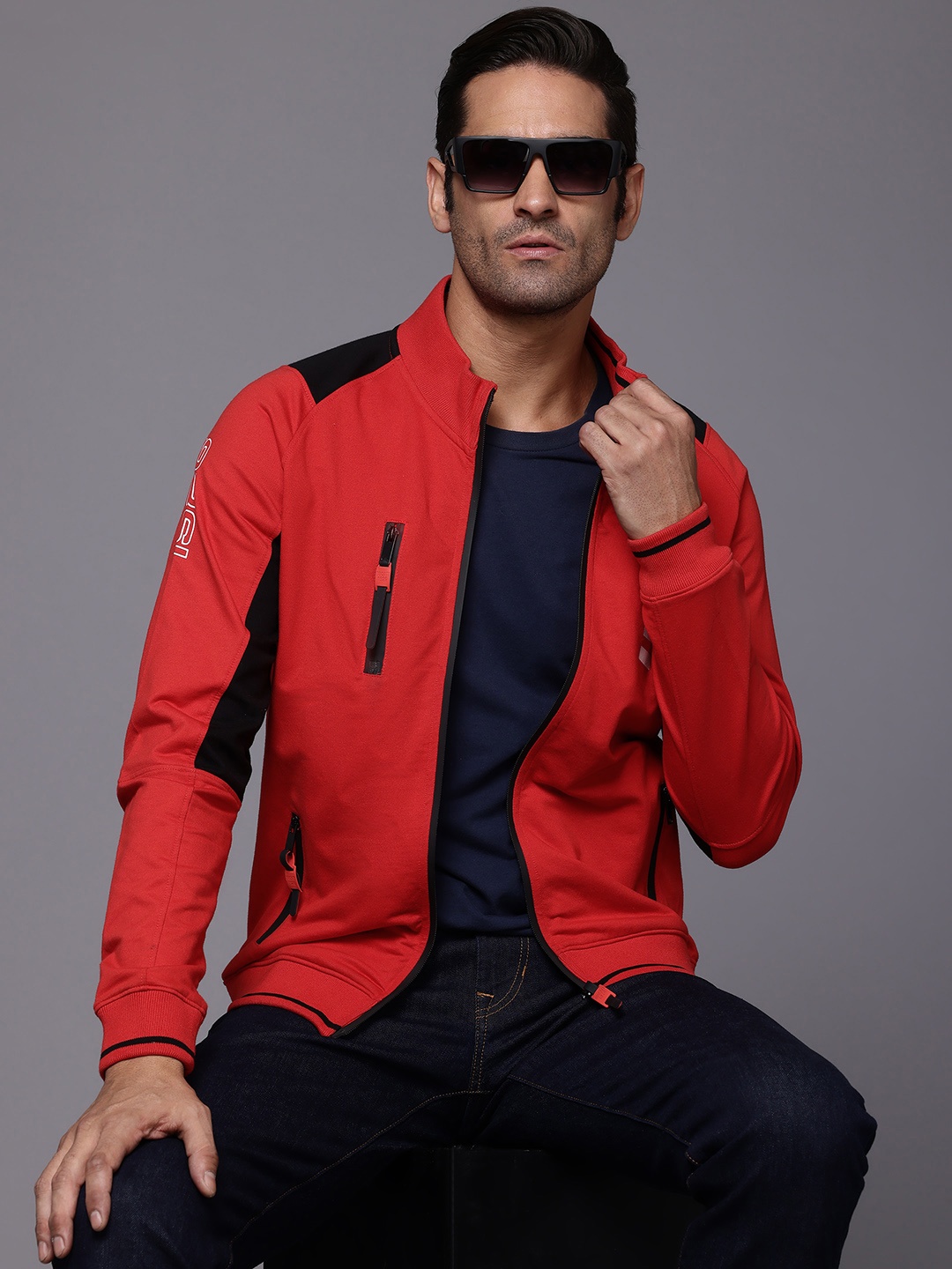 

Ducati Zip Detail Mock Neck Front-Open Sweatshirt, Red