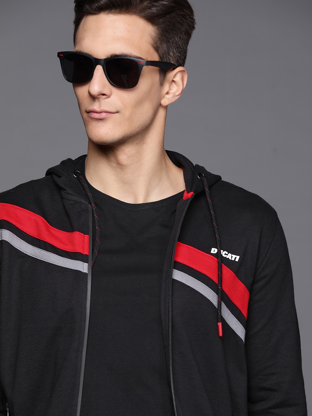 

Ducati Men Black Striped Hooded Sweatshirt