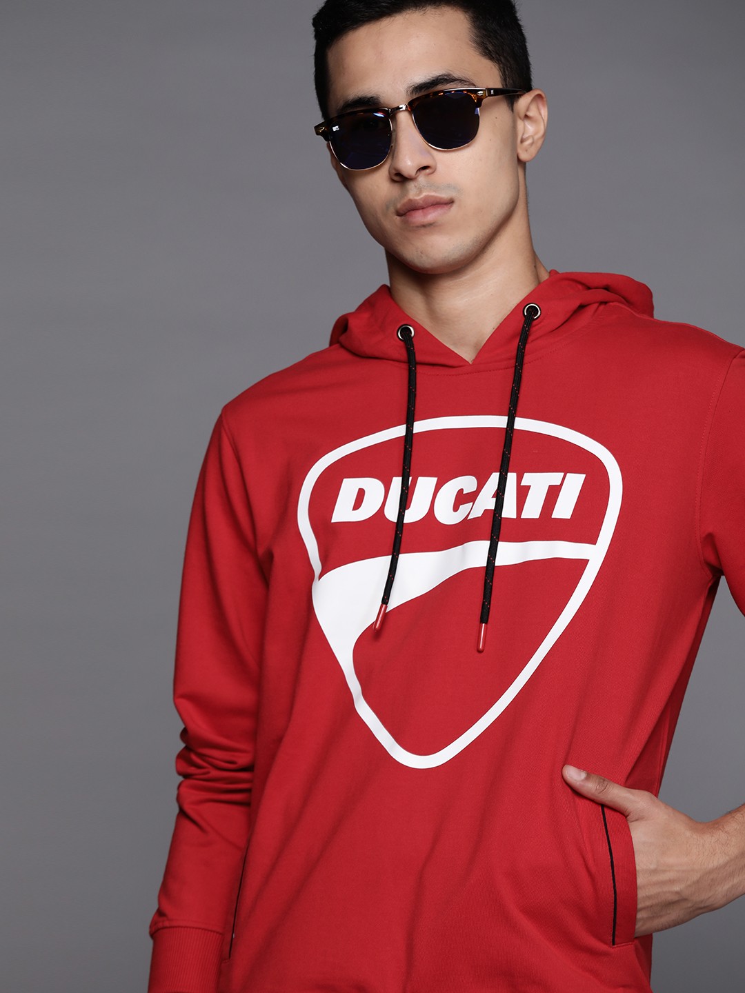 

Ducati Men Red & White Brand Logo Print Hooded Sweatshirt