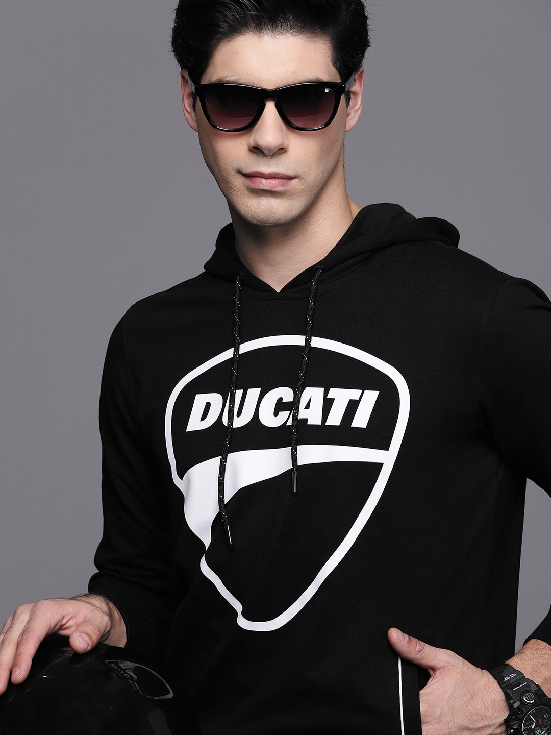 

Ducati Men Black Printed Hooded Sweatshirt